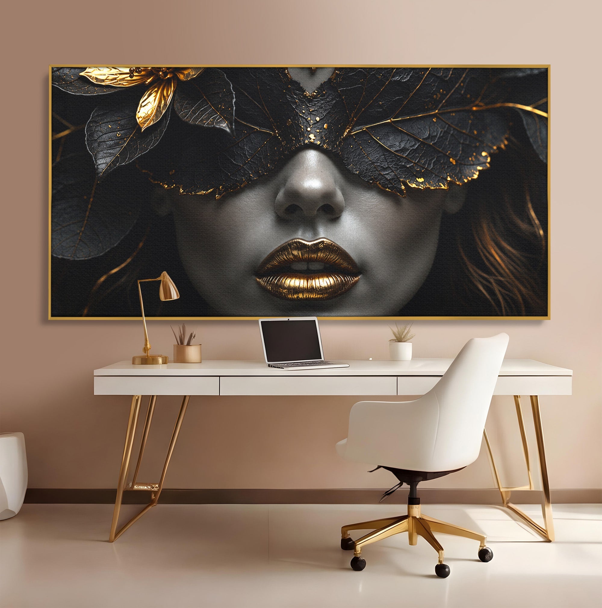 Tablou Canvas Premium LuxCanva® G1298, Misterul Auriu, Portret, Mister, Eleganta, Dormitor, Living, Culori Vibrante