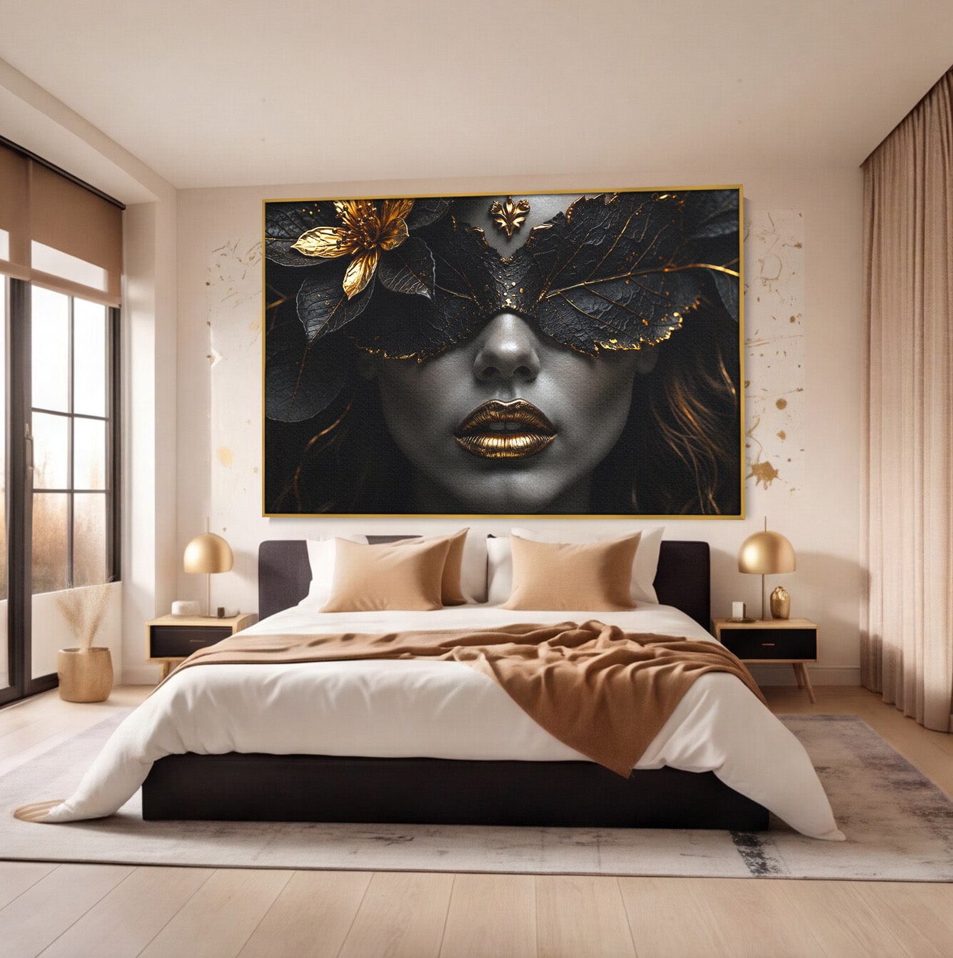 Tablou Canvas Premium LuxCanva® G1298, Misterul Auriu, Portret, Mister, Eleganta, Dormitor, Living, Culori Vibrante