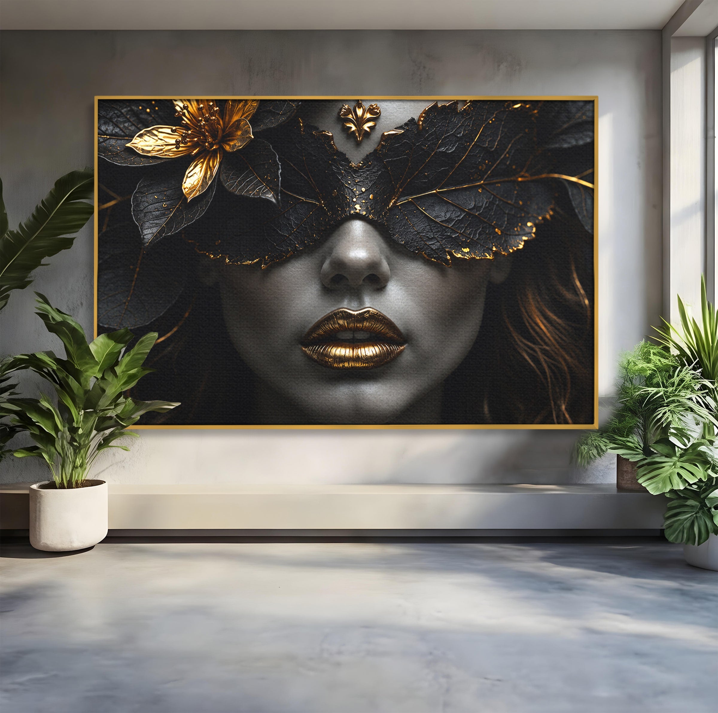 Tablou Canvas Premium LuxCanva® G1298, Misterul Auriu, Portret, Mister, Eleganta, Dormitor, Living, Culori Vibrante