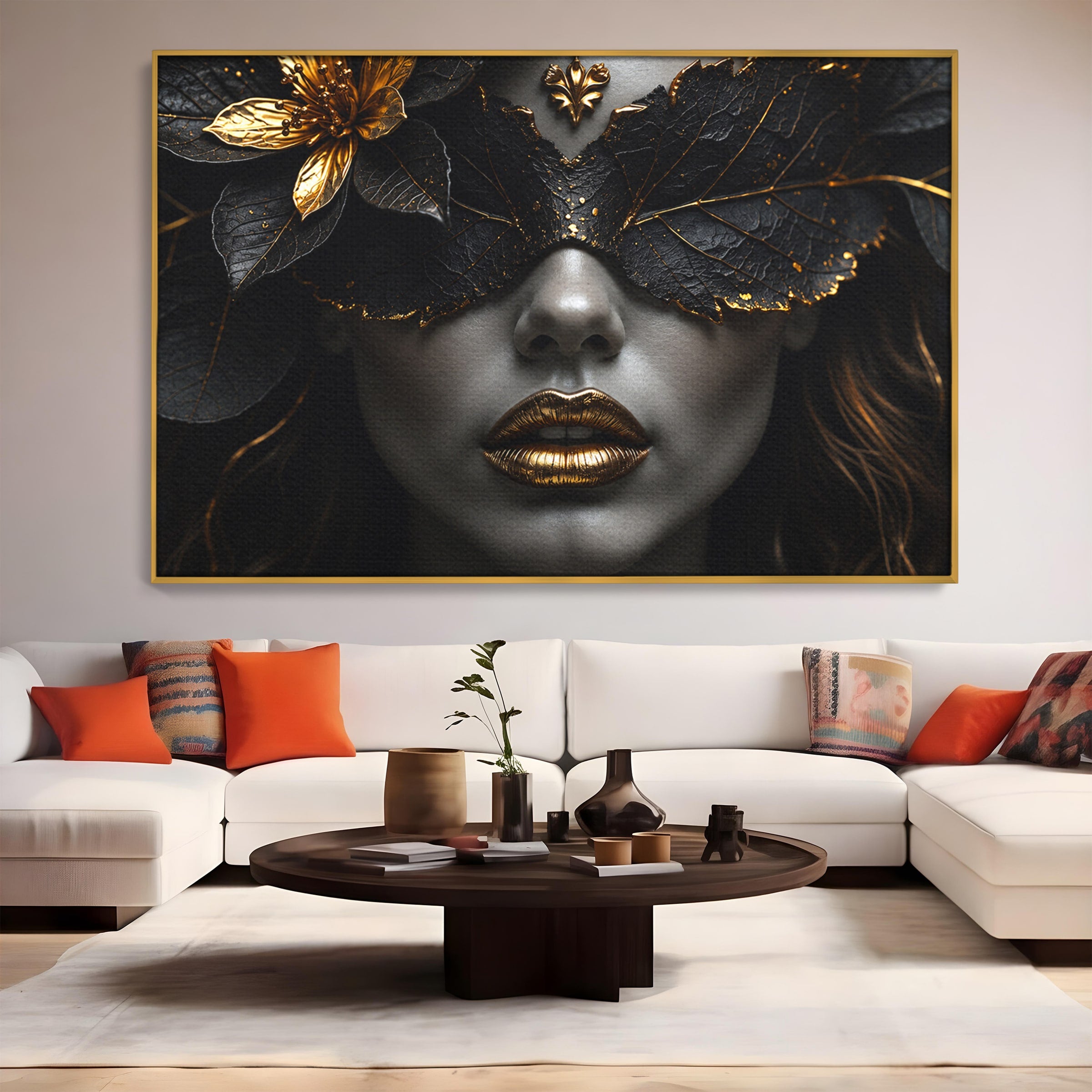 Tablou Canvas Premium LuxCanva® G1298, Misterul Auriu, Portret, Mister, Eleganta, Dormitor, Living, Culori Vibrante