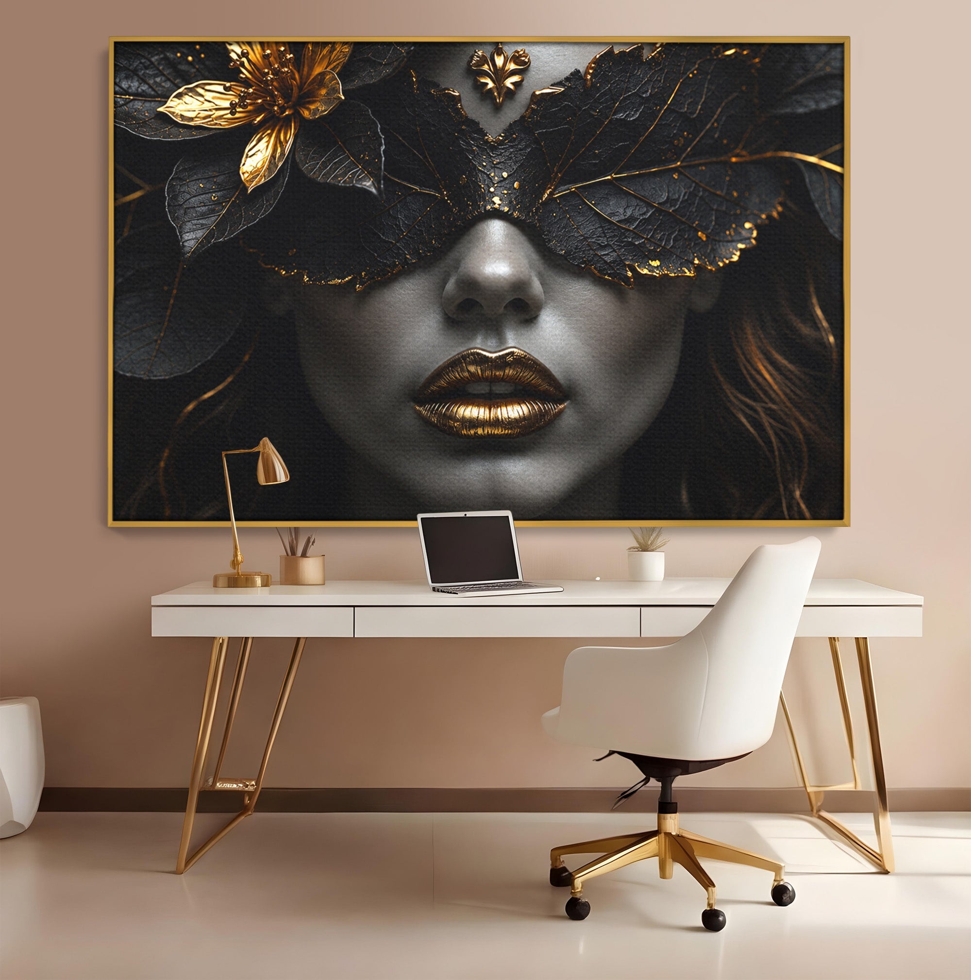 Tablou Canvas Premium LuxCanva® G1298, Misterul Auriu, Portret, Mister, Eleganta, Dormitor, Living, Culori Vibrante