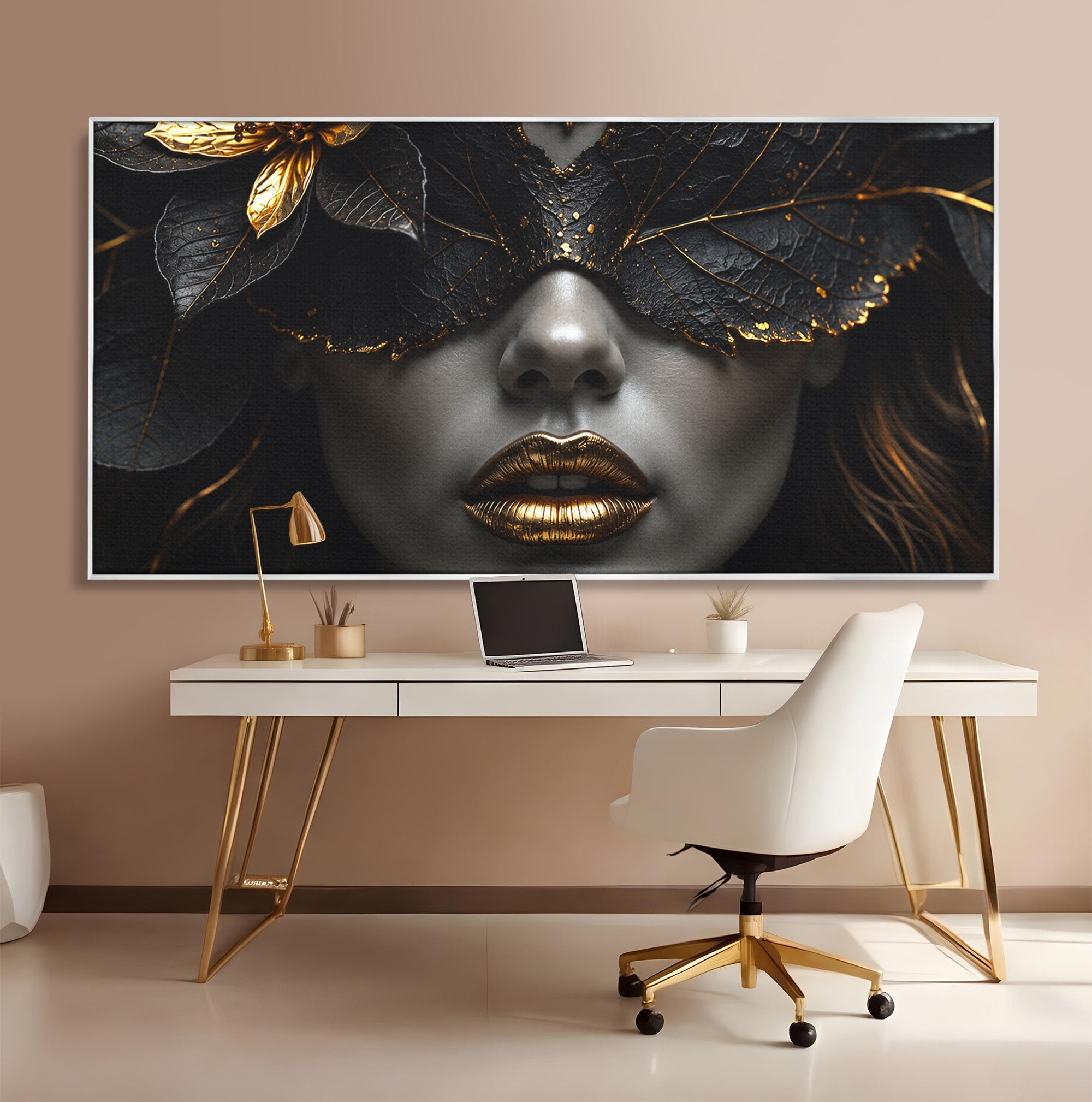 Tablou Canvas Premium LuxCanva® G1298, Misterul Auriu, Portret, Mister, Eleganta, Dormitor, Living, Culori Vibrante