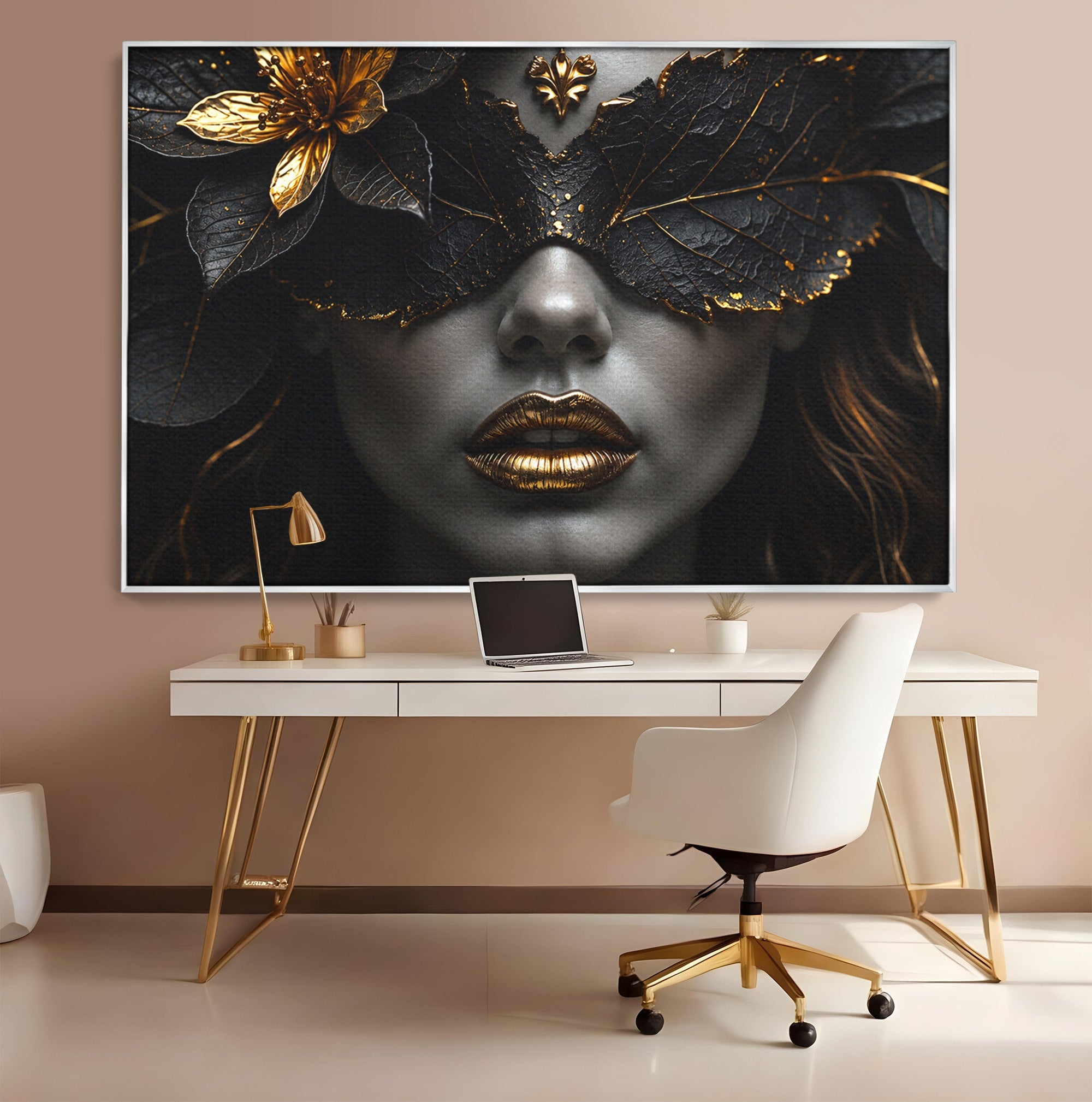 Tablou Canvas Premium LuxCanva® G1298, Misterul Auriu, Portret, Mister, Eleganta, Dormitor, Living, Culori Vibrante