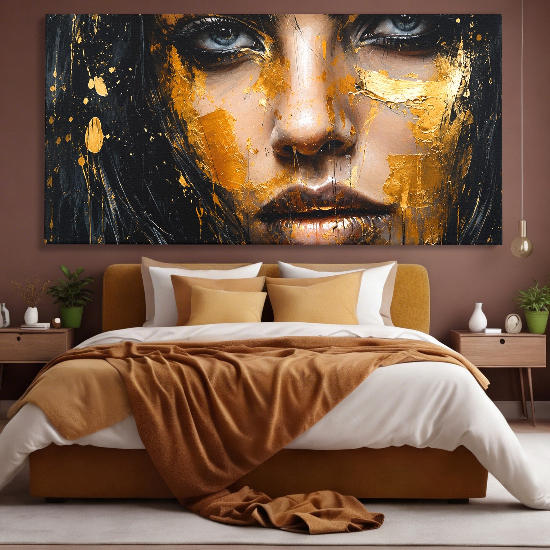 Tablou Canvas Premium LuxCanva® G1299, Portretul Aurit, Portret, Femeie, Arta Abstracta, Emotie, Dormitor, Culori Vibrante