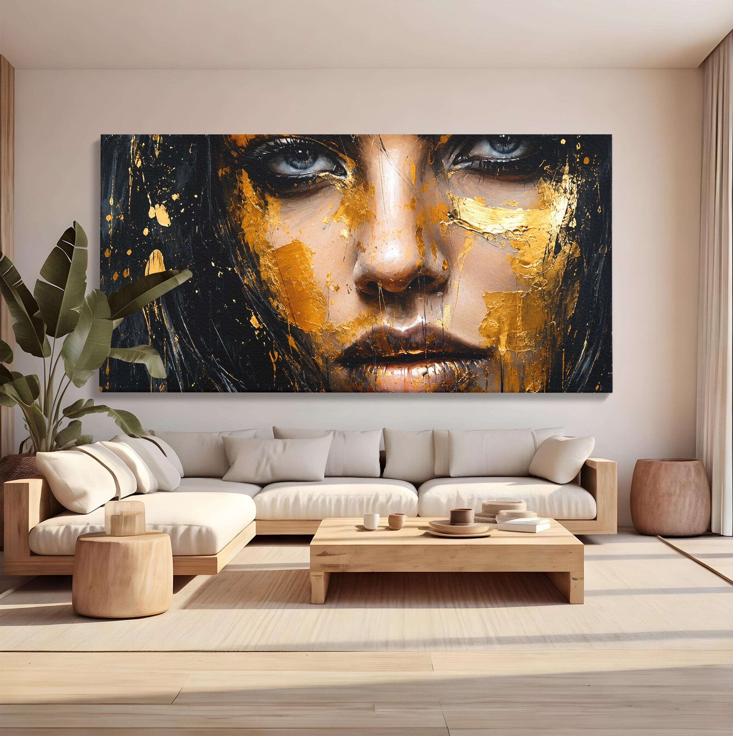 Tablou Canvas Premium LuxCanva® G1299, Portretul Aurit, Portret, Femeie, Arta Abstracta, Emotie, Dormitor, Culori Vibrante