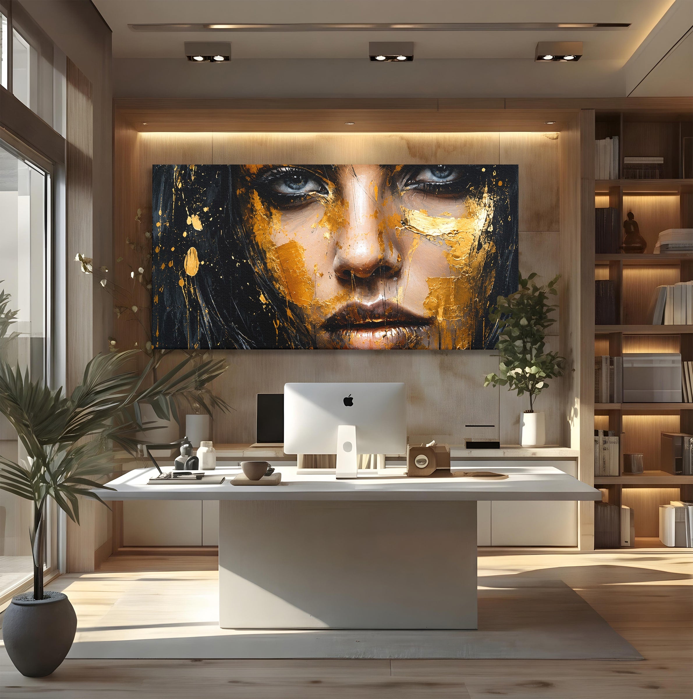 Tablou Canvas Premium LuxCanva® G1299, Portretul Aurit, Portret, Femeie, Arta Abstracta, Emotie, Dormitor, Culori Vibrante