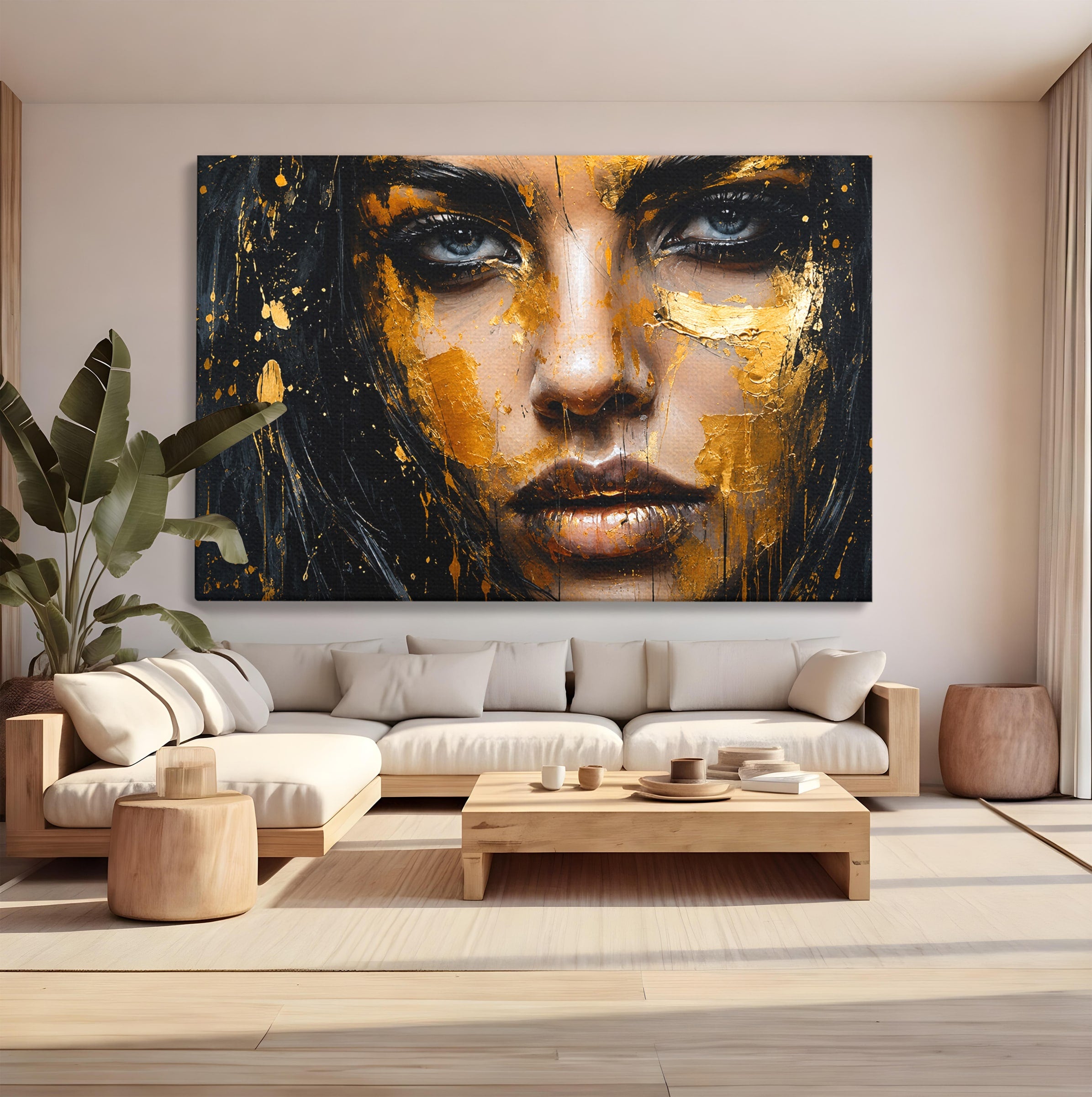 Tablou Canvas Premium LuxCanva® G1299, Portretul Aurit, Portret, Femeie, Arta Abstracta, Emotie, Dormitor, Culori Vibrante