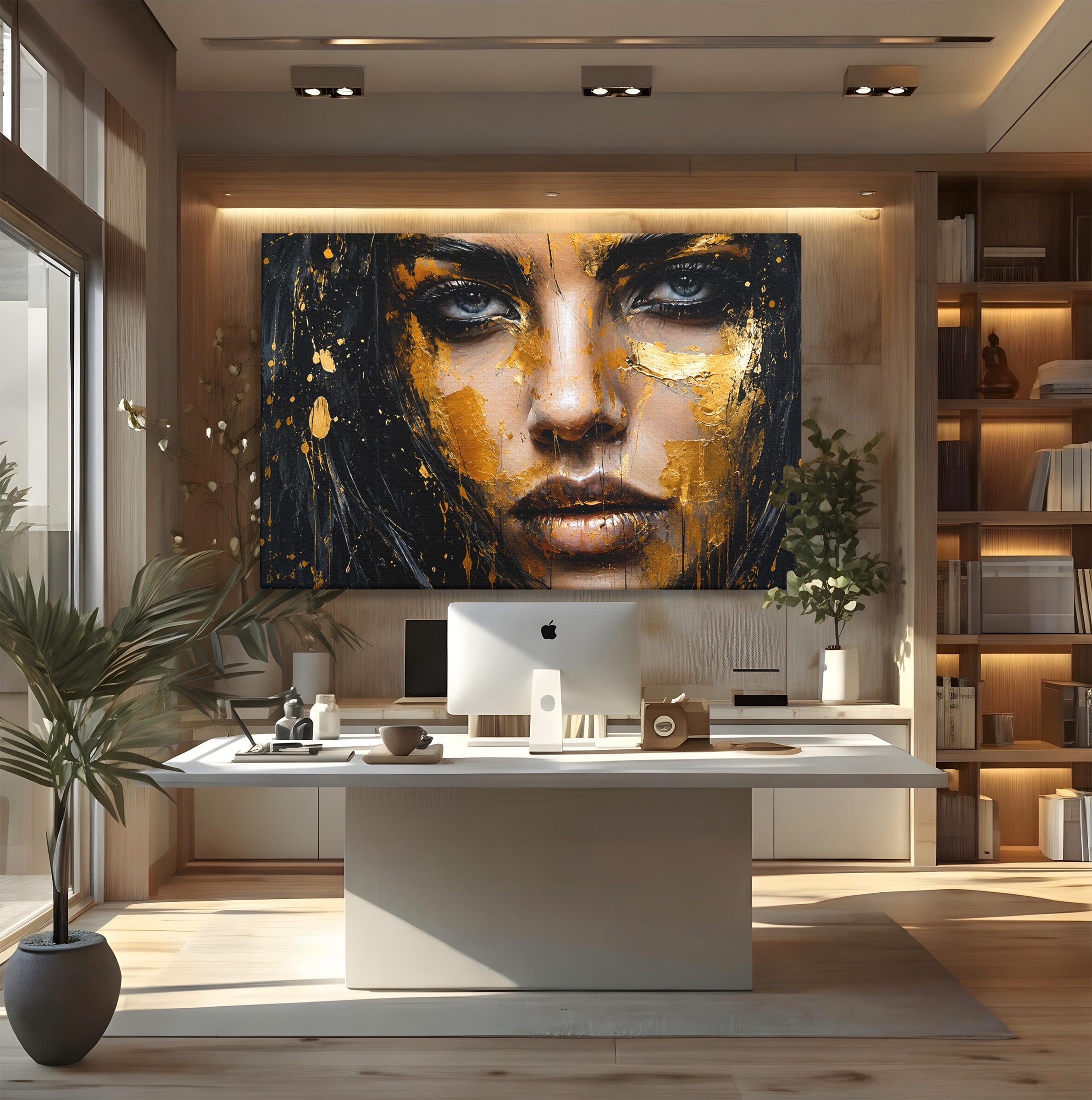Tablou Canvas Premium LuxCanva® G1299, Portretul Aurit, Portret, Femeie, Arta Abstracta, Emotie, Dormitor, Culori Vibrante
