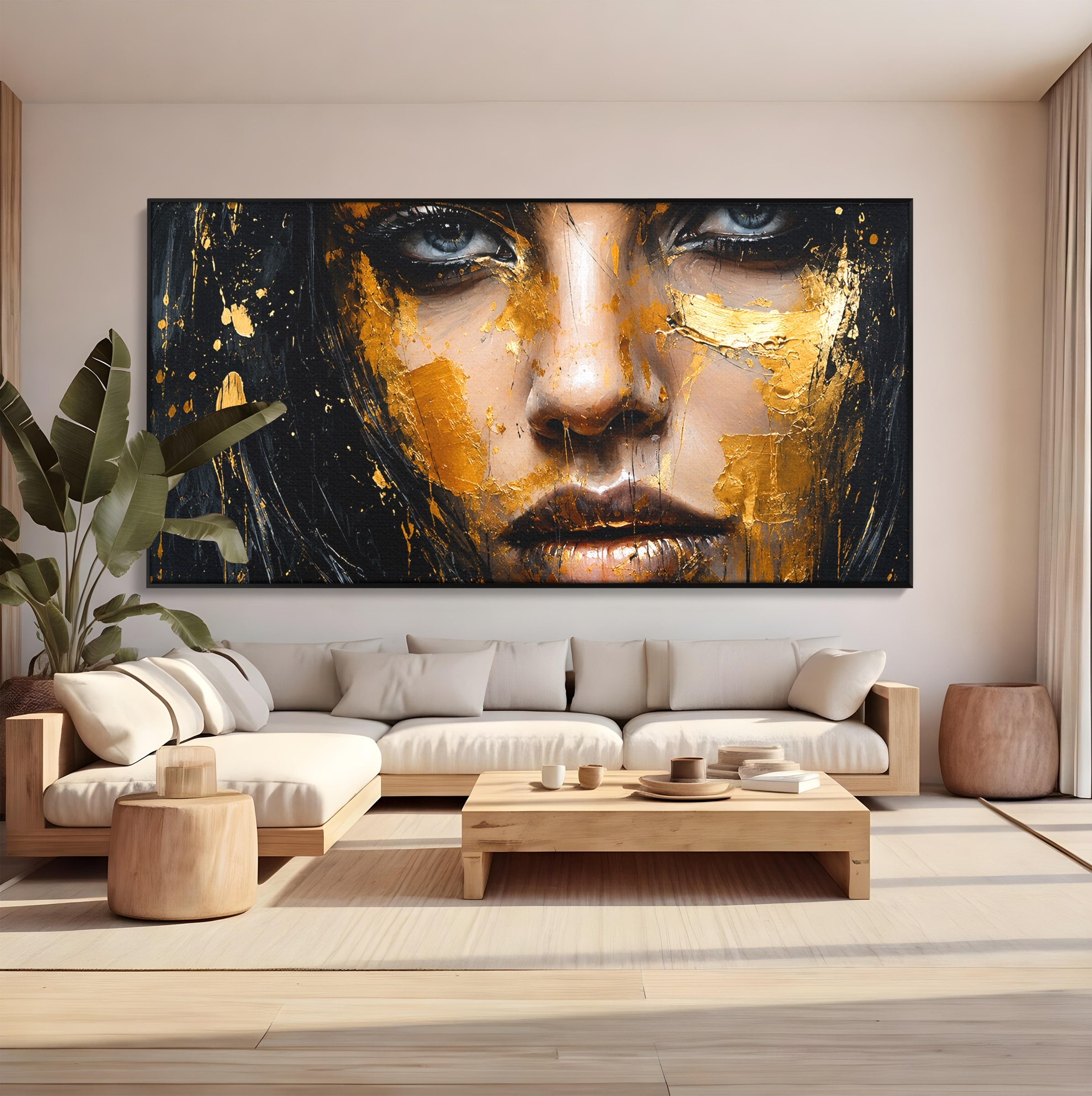 Tablou Canvas Premium LuxCanva® G1299, Portretul Aurit, Portret, Femeie, Arta Abstracta, Emotie, Dormitor, Culori Vibrante