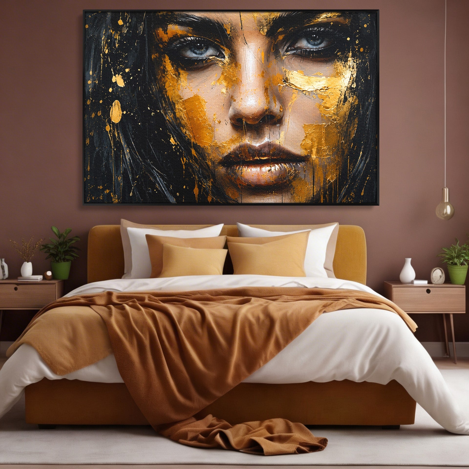 Tablou Canvas Premium LuxCanva® G1299, Portretul Aurit, Portret, Femeie, Arta Abstracta, Emotie, Dormitor, Culori Vibrante