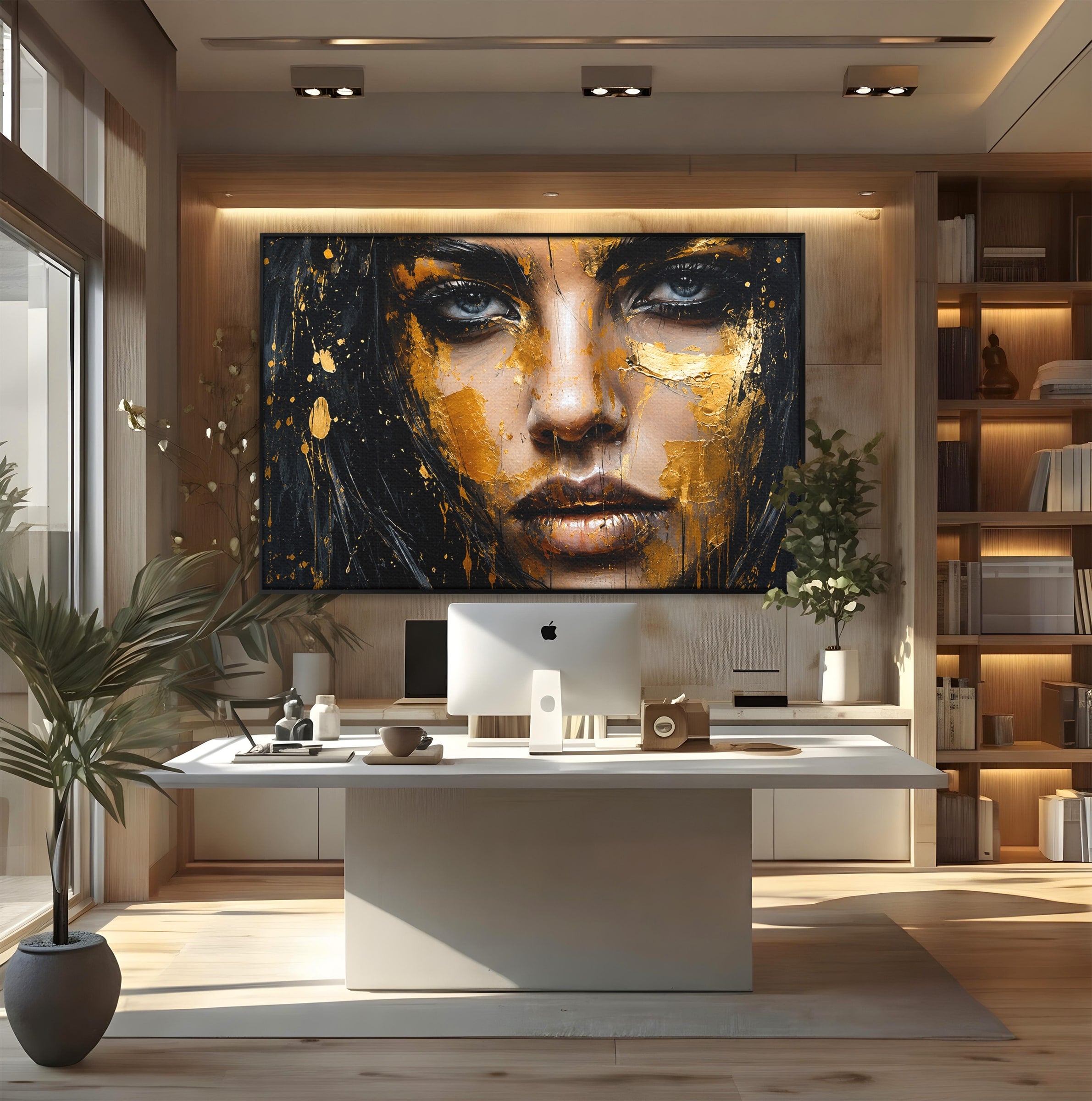 Tablou Canvas Premium LuxCanva® G1299, Portretul Aurit, Portret, Femeie, Arta Abstracta, Emotie, Dormitor, Culori Vibrante