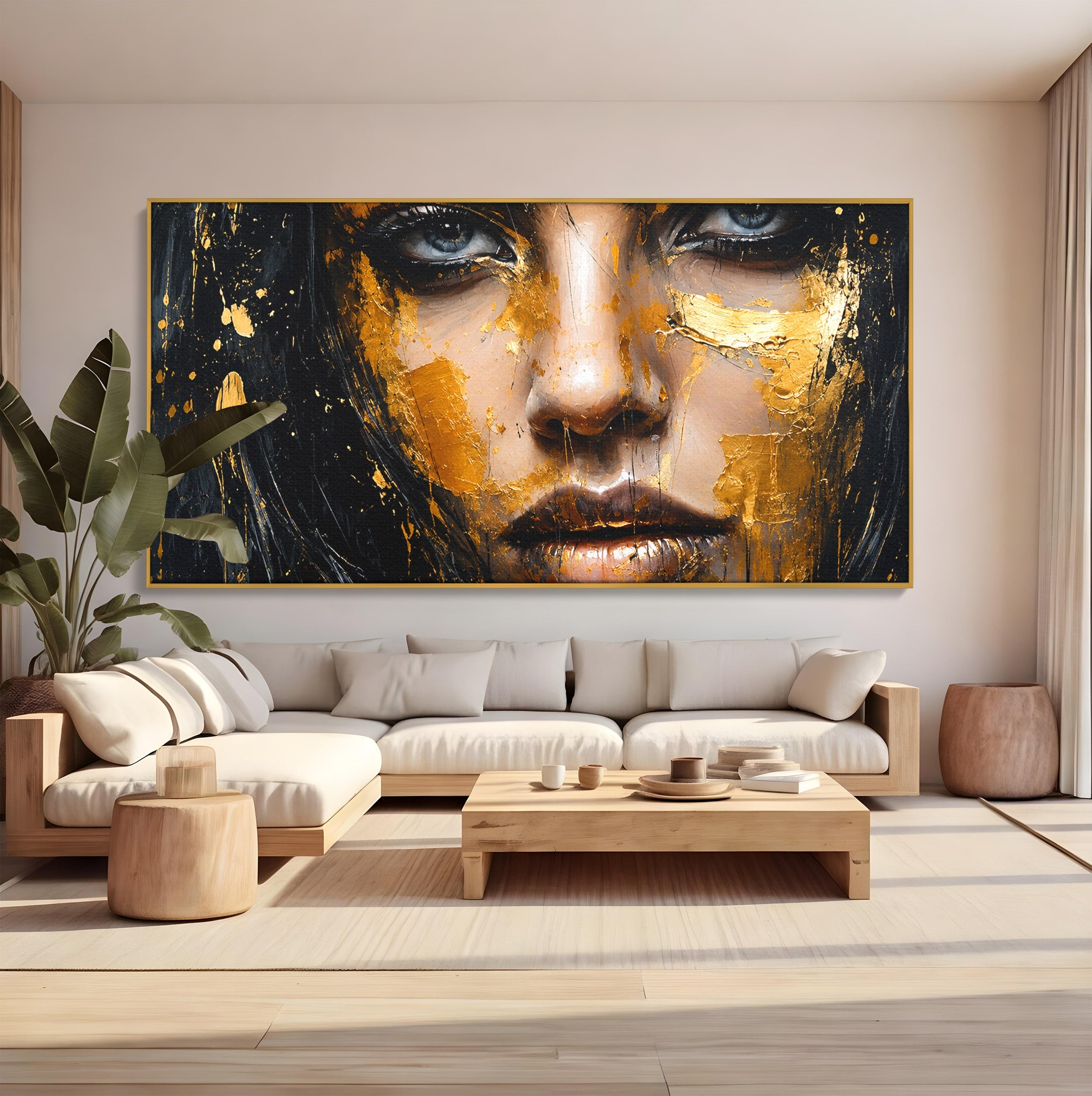 Tablou Canvas Premium LuxCanva® G1299, Portretul Aurit, Portret, Femeie, Arta Abstracta, Emotie, Dormitor, Culori Vibrante
