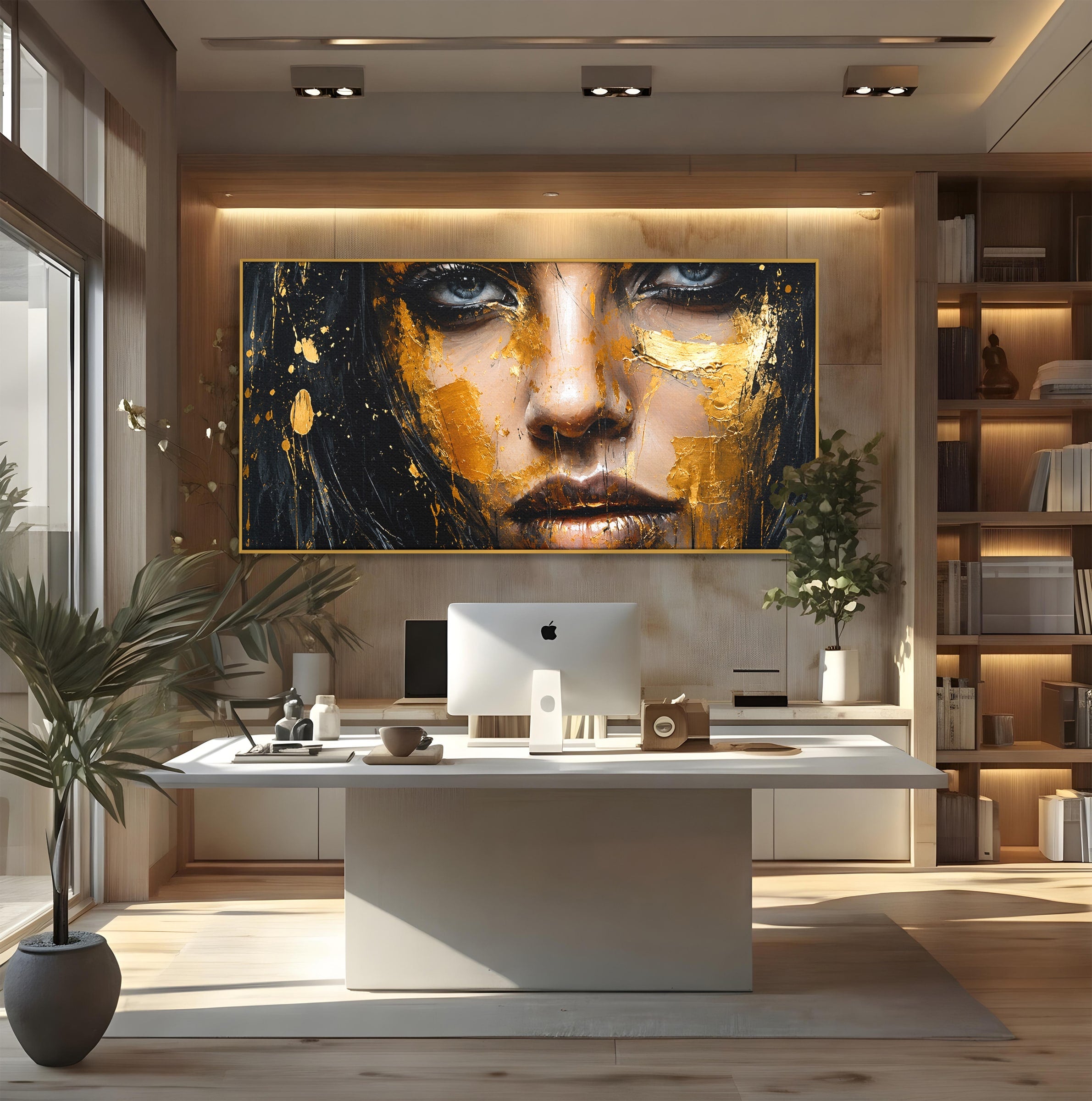 Tablou Canvas Premium LuxCanva® G1299, Portretul Aurit, Portret, Femeie, Arta Abstracta, Emotie, Dormitor, Culori Vibrante