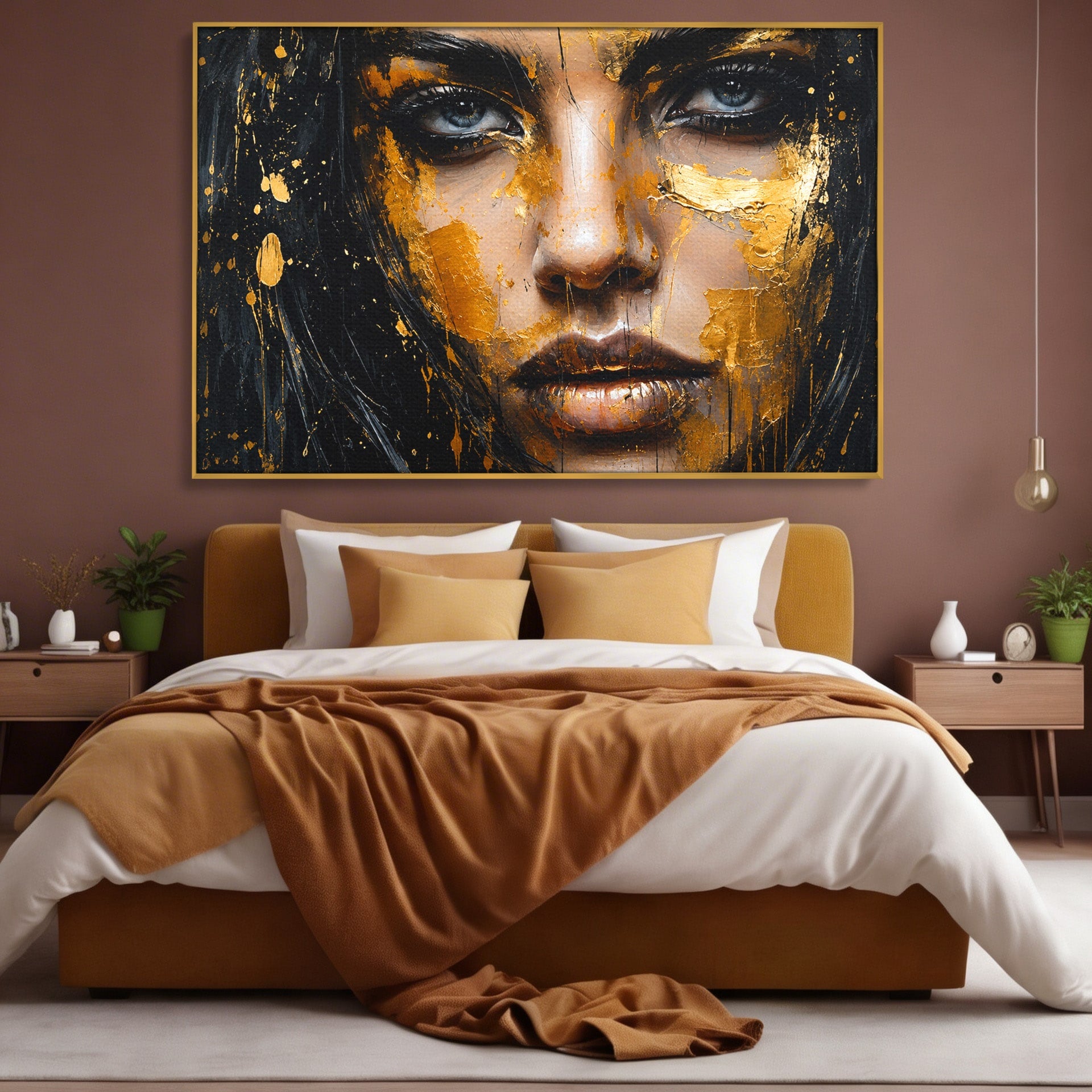Tablou Canvas Premium LuxCanva® G1299, Portretul Aurit, Portret, Femeie, Arta Abstracta, Emotie, Dormitor, Culori Vibrante