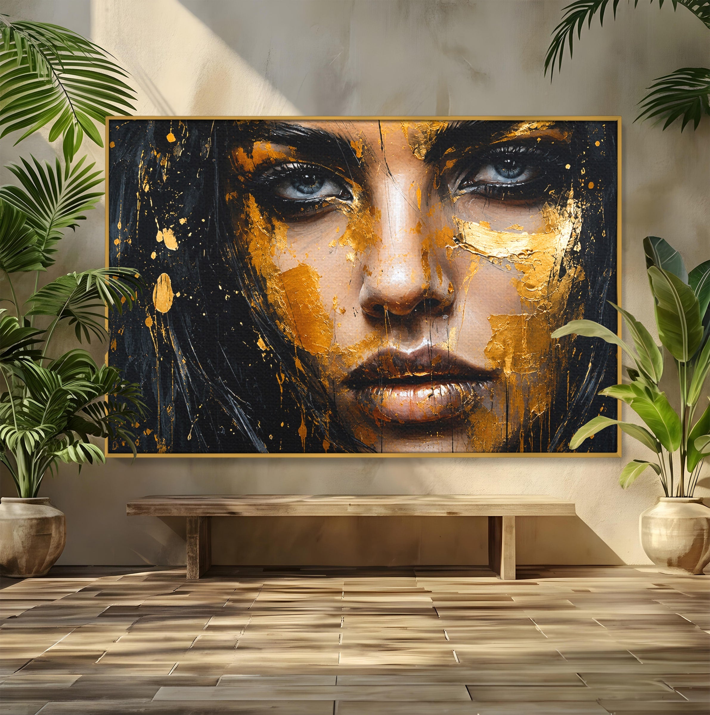 Tablou Canvas Premium LuxCanva® G1299, Portretul Aurit, Portret, Femeie, Arta Abstracta, Emotie, Dormitor, Culori Vibrante