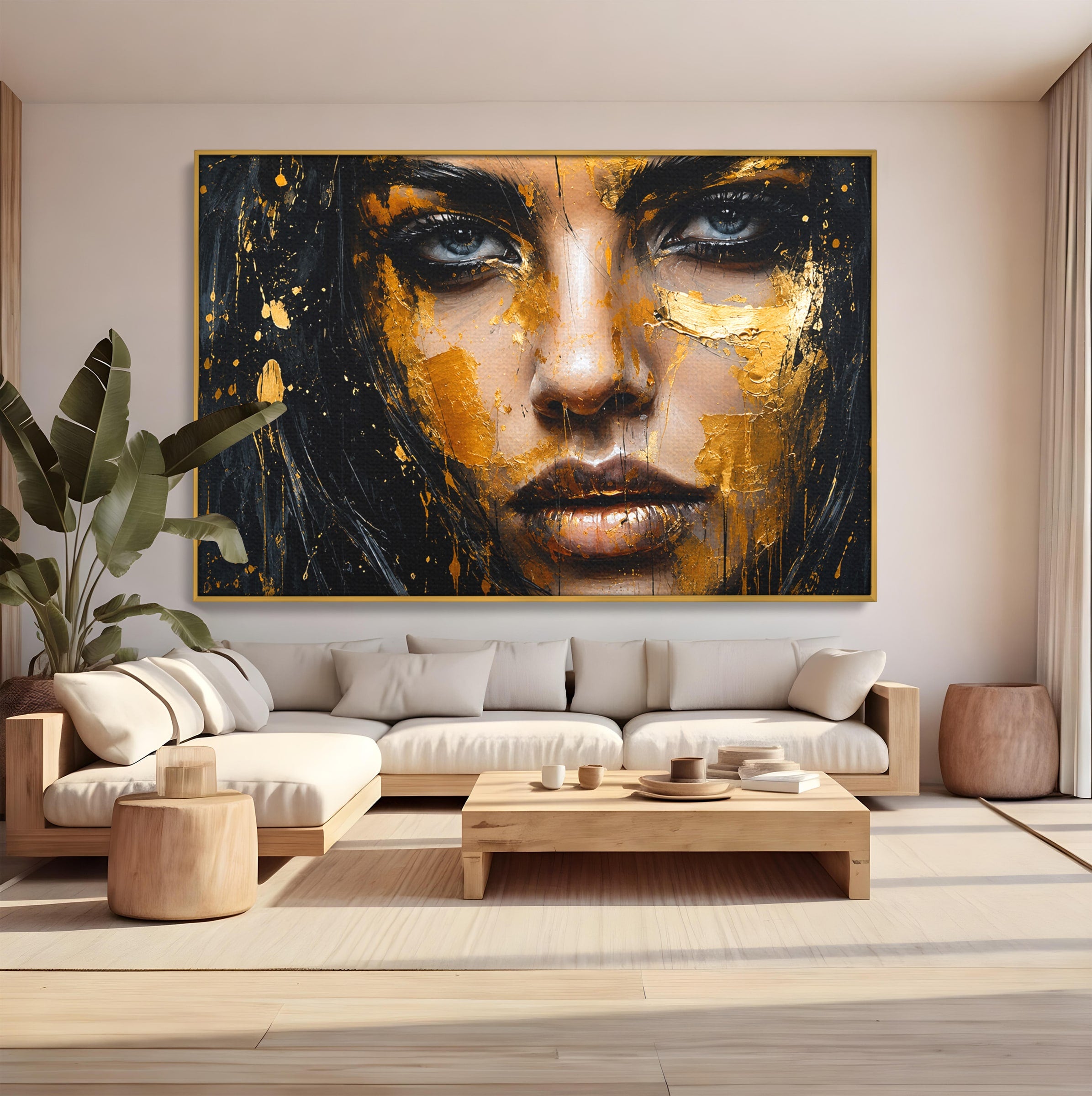Tablou Canvas Premium LuxCanva® G1299, Portretul Aurit, Portret, Femeie, Arta Abstracta, Emotie, Dormitor, Culori Vibrante