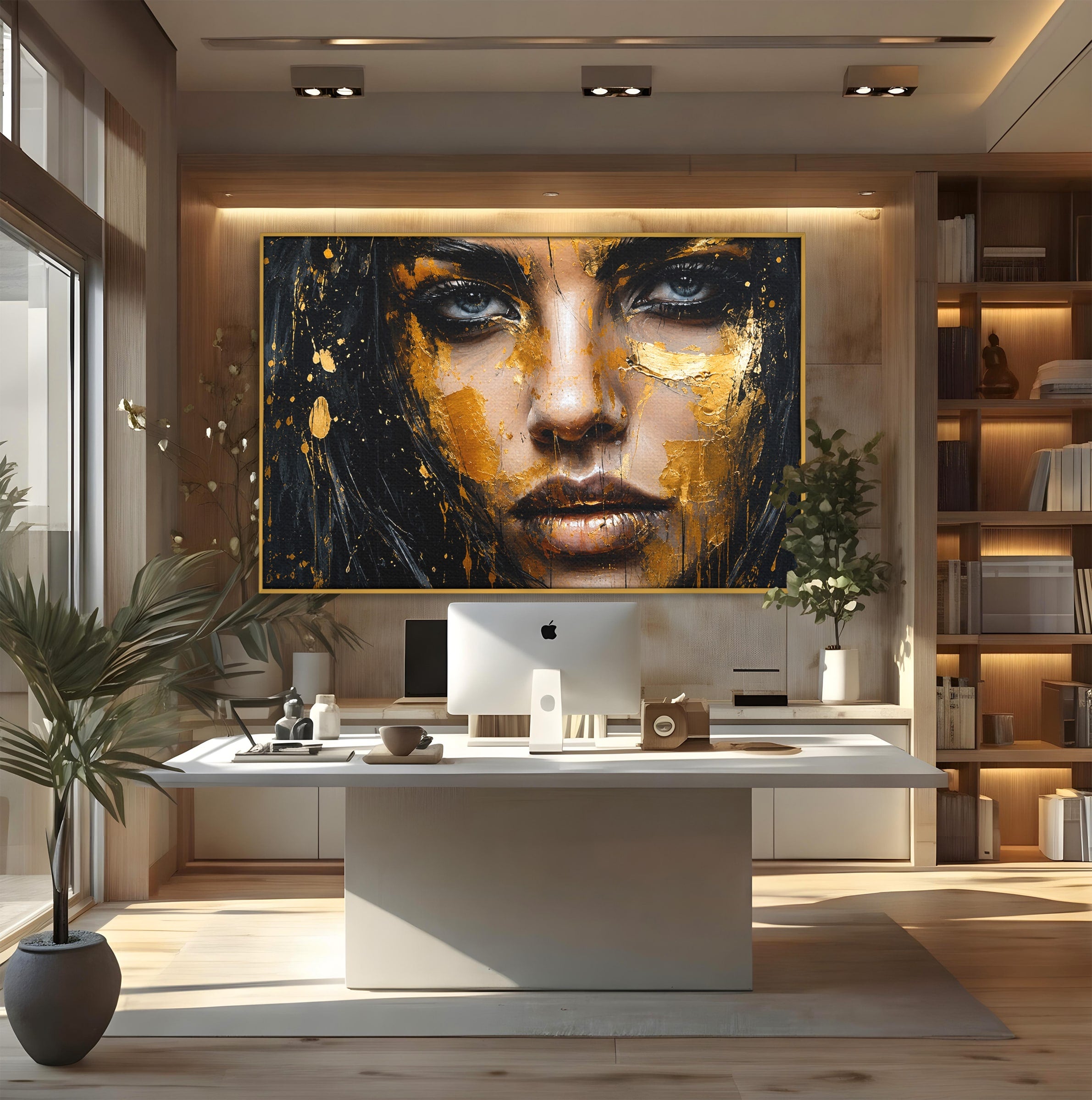 Tablou Canvas Premium LuxCanva® G1299, Portretul Aurit, Portret, Femeie, Arta Abstracta, Emotie, Dormitor, Culori Vibrante