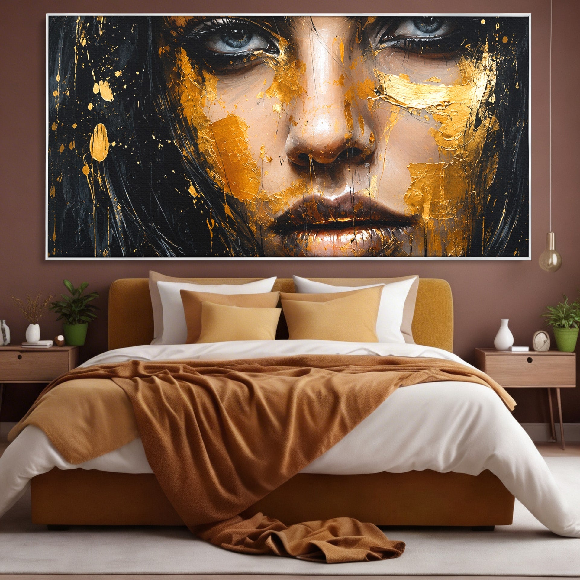 Tablou Canvas Premium LuxCanva® G1299, Portretul Aurit, Portret, Femeie, Arta Abstracta, Emotie, Dormitor, Culori Vibrante