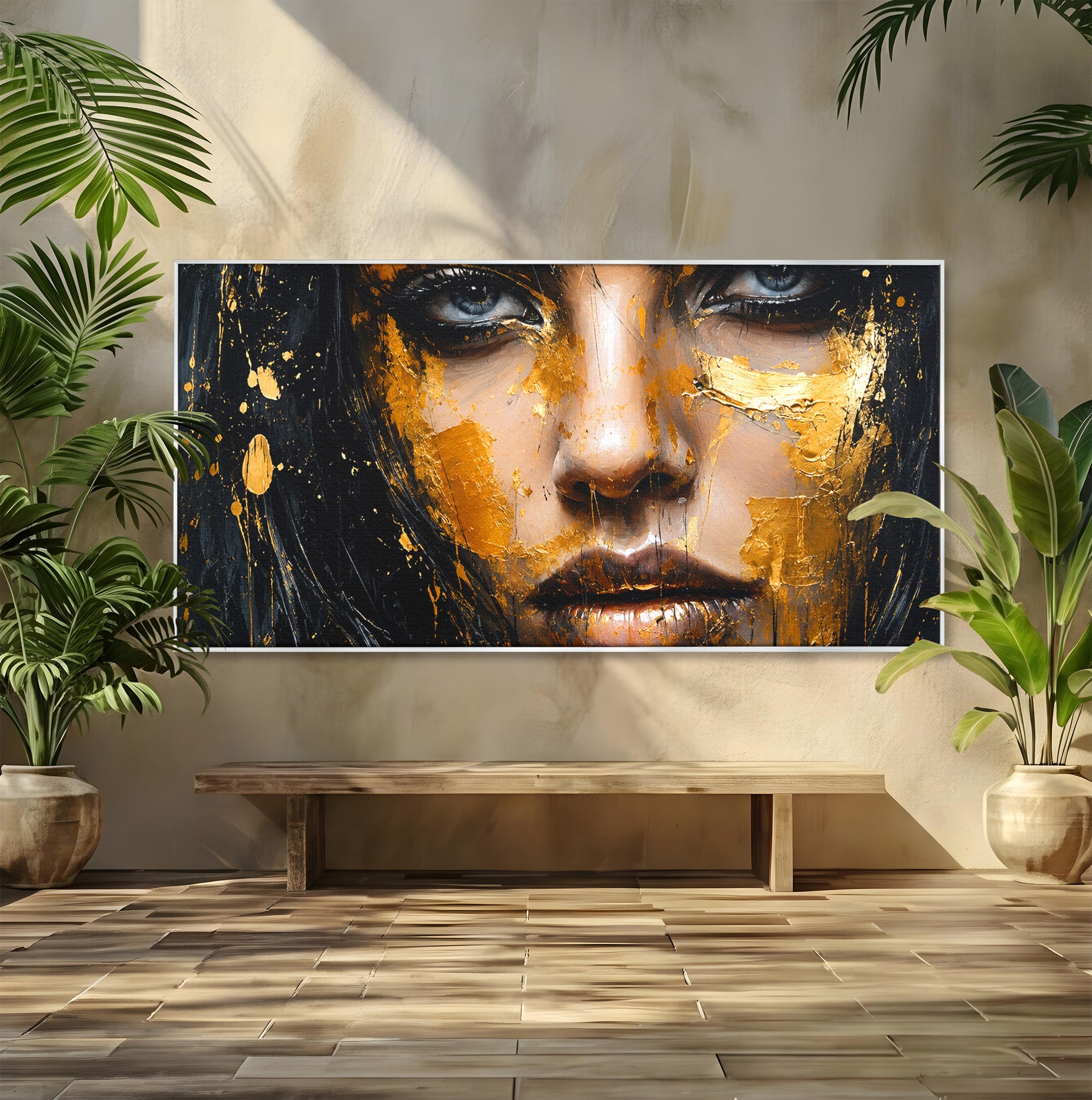 Tablou Canvas Premium LuxCanva® G1299, Portretul Aurit, Portret, Femeie, Arta Abstracta, Emotie, Dormitor, Culori Vibrante