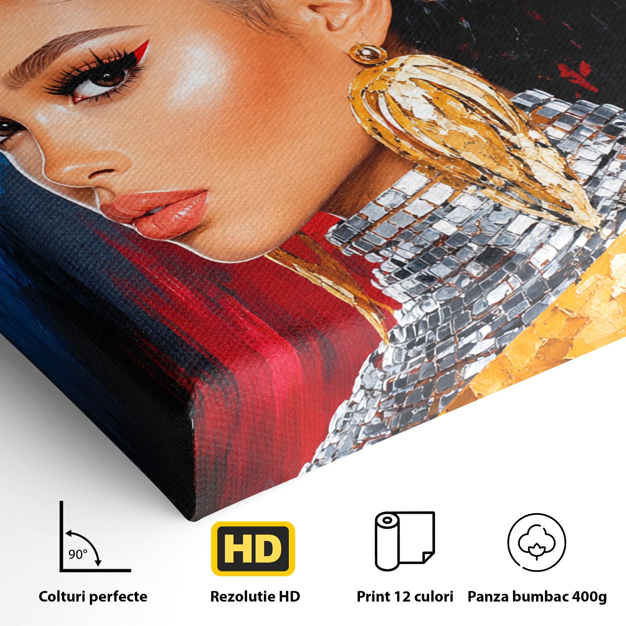 Tablou Canvas Premium LuxCanva® G1300, Femeie Cu Pene Colorate, Femeie, Portret, Pene, Exotic, Living, Culori Vibrante