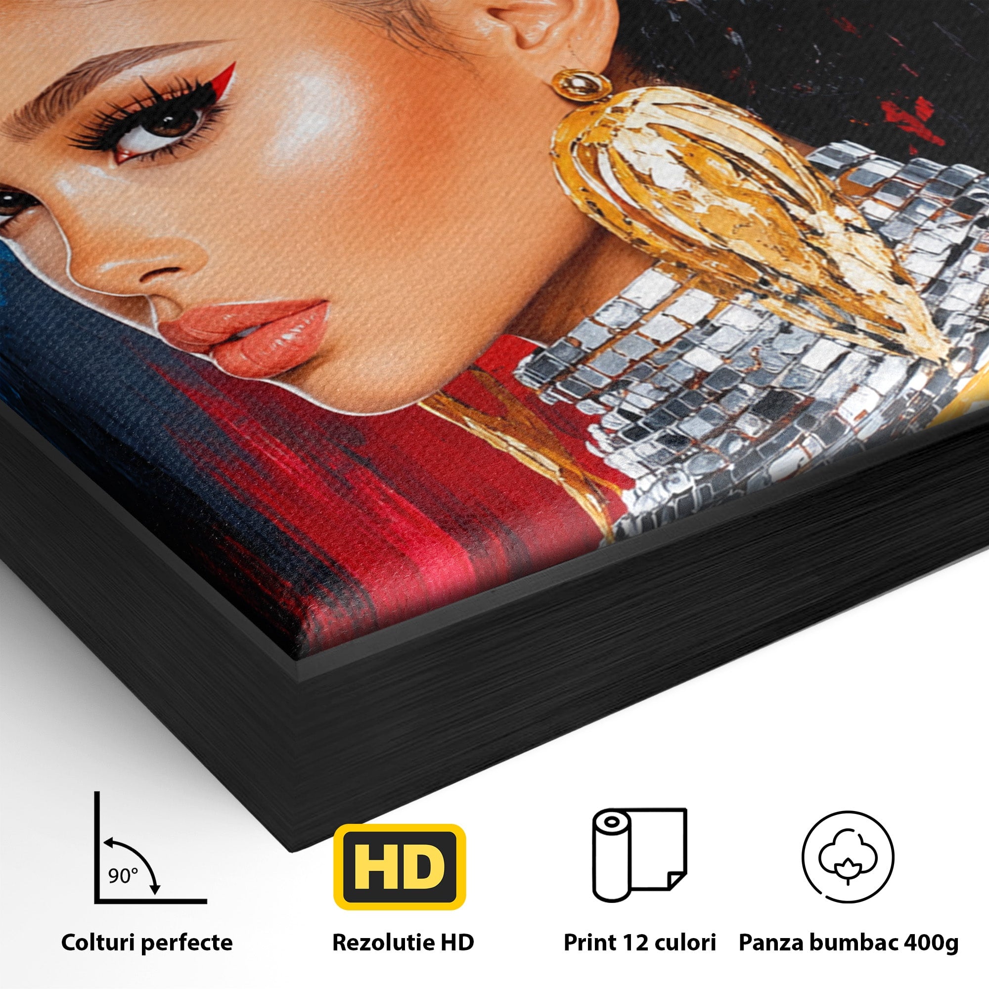 Tablou Canvas Premium LuxCanva® G1300, Femeie Cu Pene Colorate, Femeie, Portret, Pene, Exotic, Living, Culori Vibrante