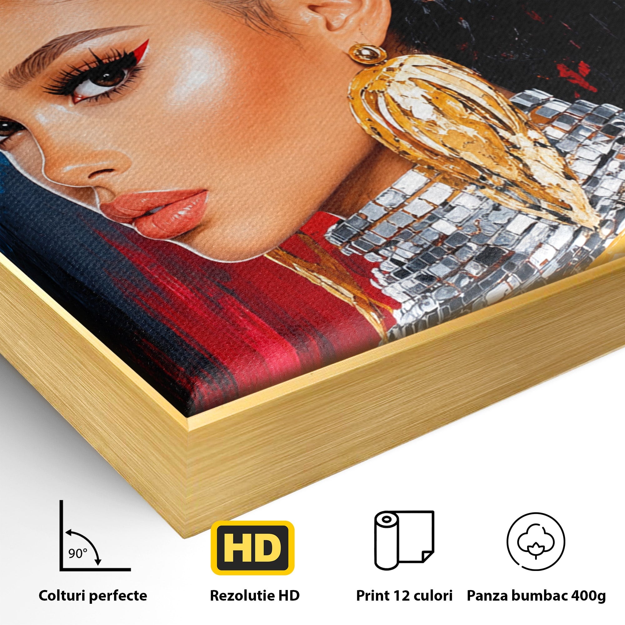 Tablou Canvas Premium LuxCanva® G1300, Femeie Cu Pene Colorate, Femeie, Portret, Pene, Exotic, Living, Culori Vibrante