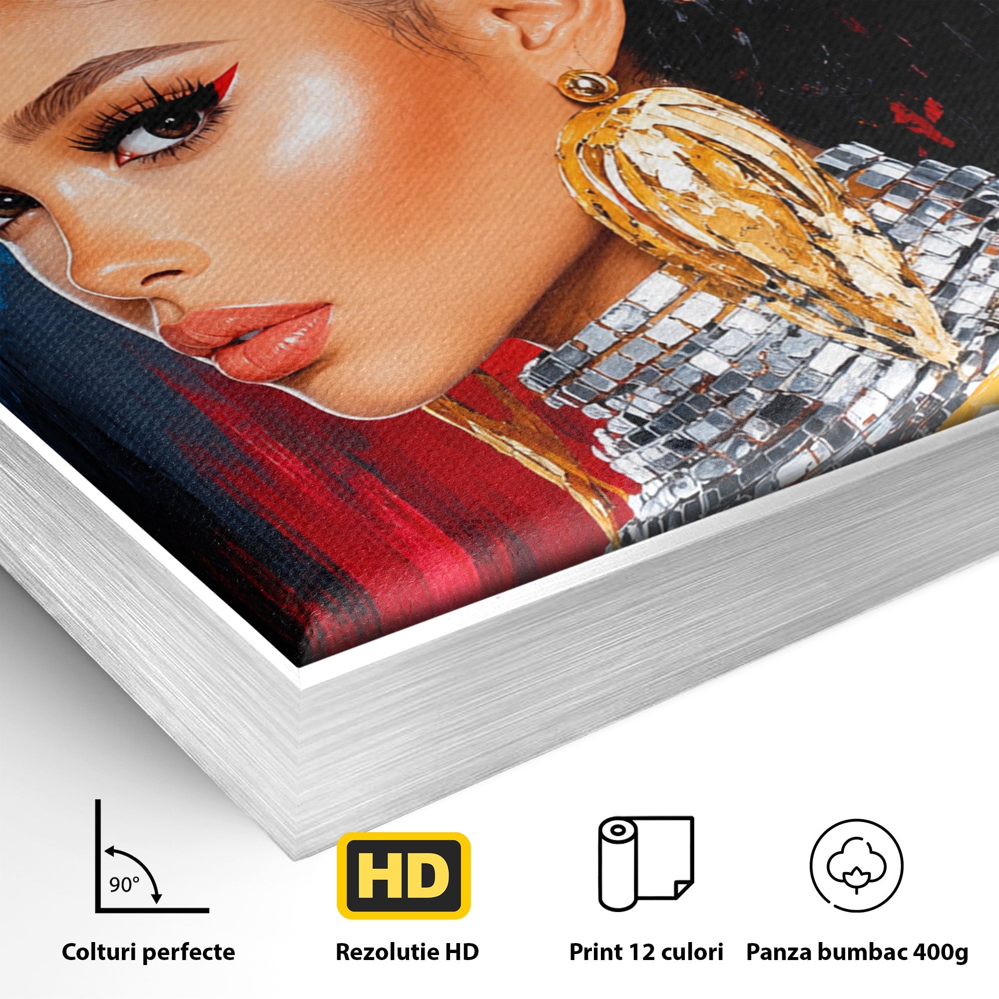 Tablou Canvas Premium LuxCanva® G1300, Femeie Cu Pene Colorate, Femeie, Portret, Pene, Exotic, Living, Culori Vibrante