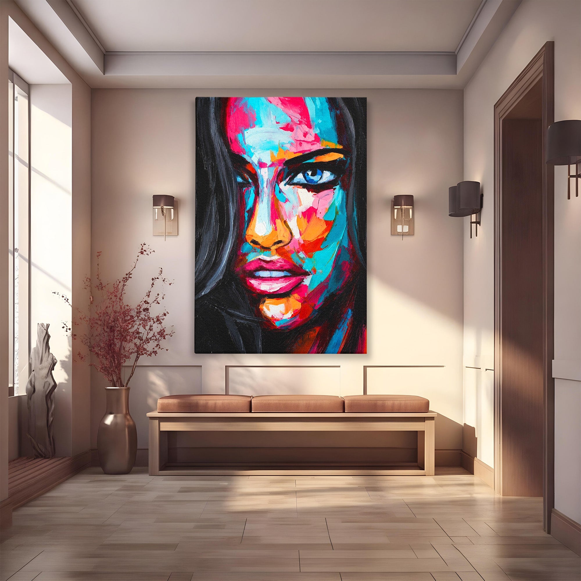 Tablou Canvas Premium LuxCanva® GL1065, Privire Hipnotica, Portret, Abstract, Femeie, Living, Dormitor, Culori Vibrante