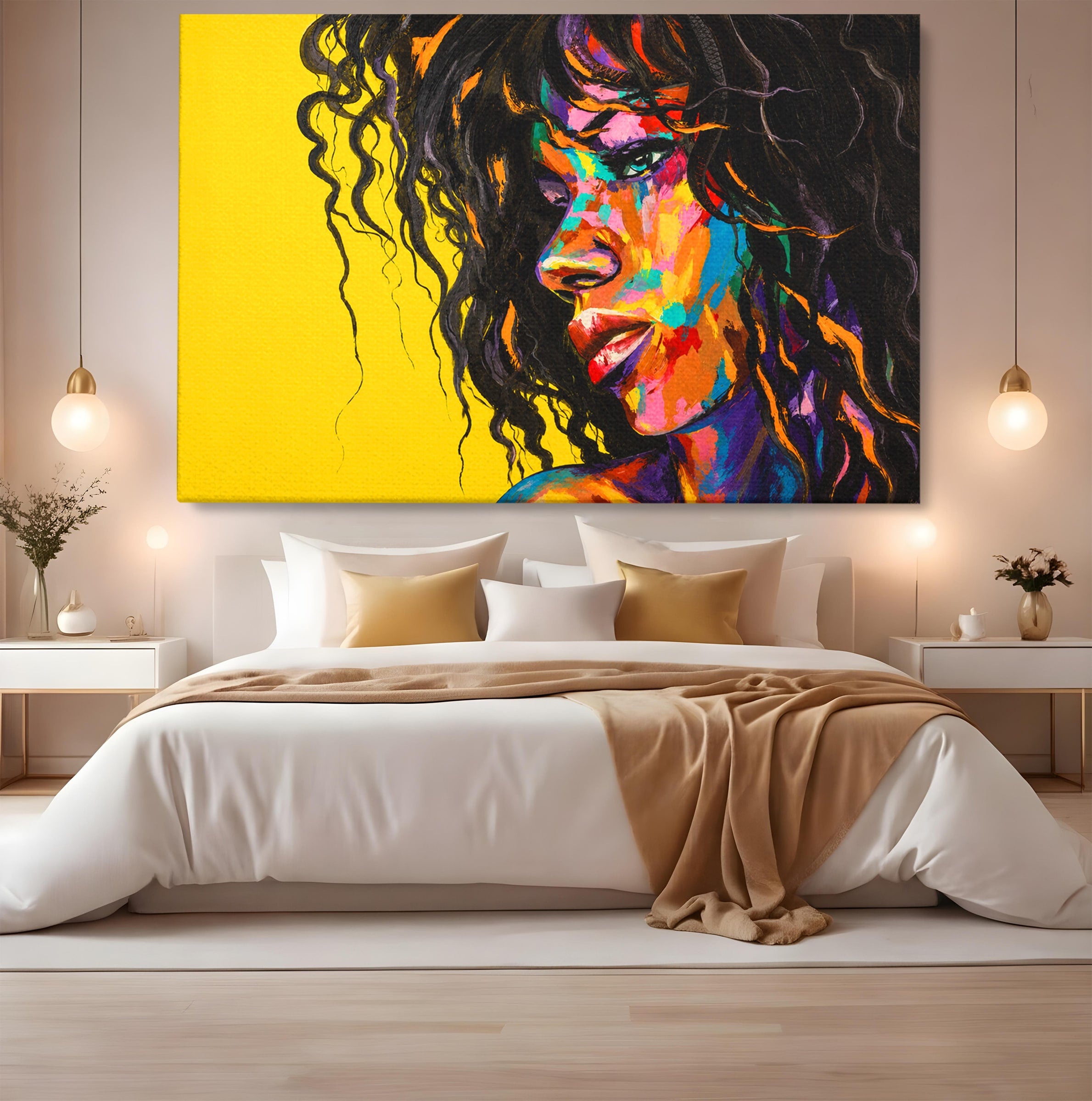 Tablou Canvas Premium LuxCanva® GL1066, Portret In Lumini, Portret, Femeie, Abstract, Arta, Living, Culori Vibrante