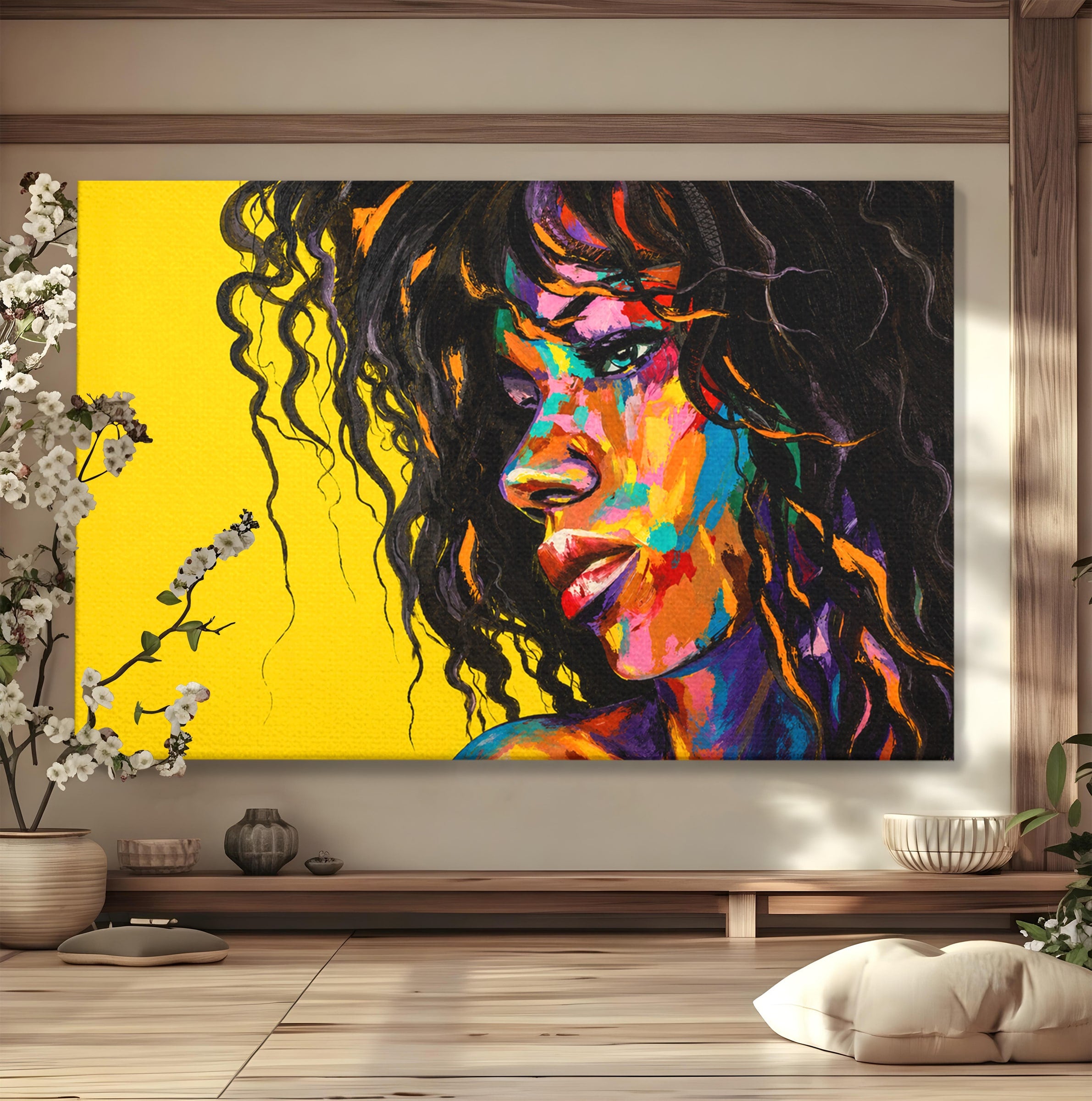 Tablou Canvas Premium LuxCanva® GL1066, Portret In Lumini, Portret, Femeie, Abstract, Arta, Living, Culori Vibrante