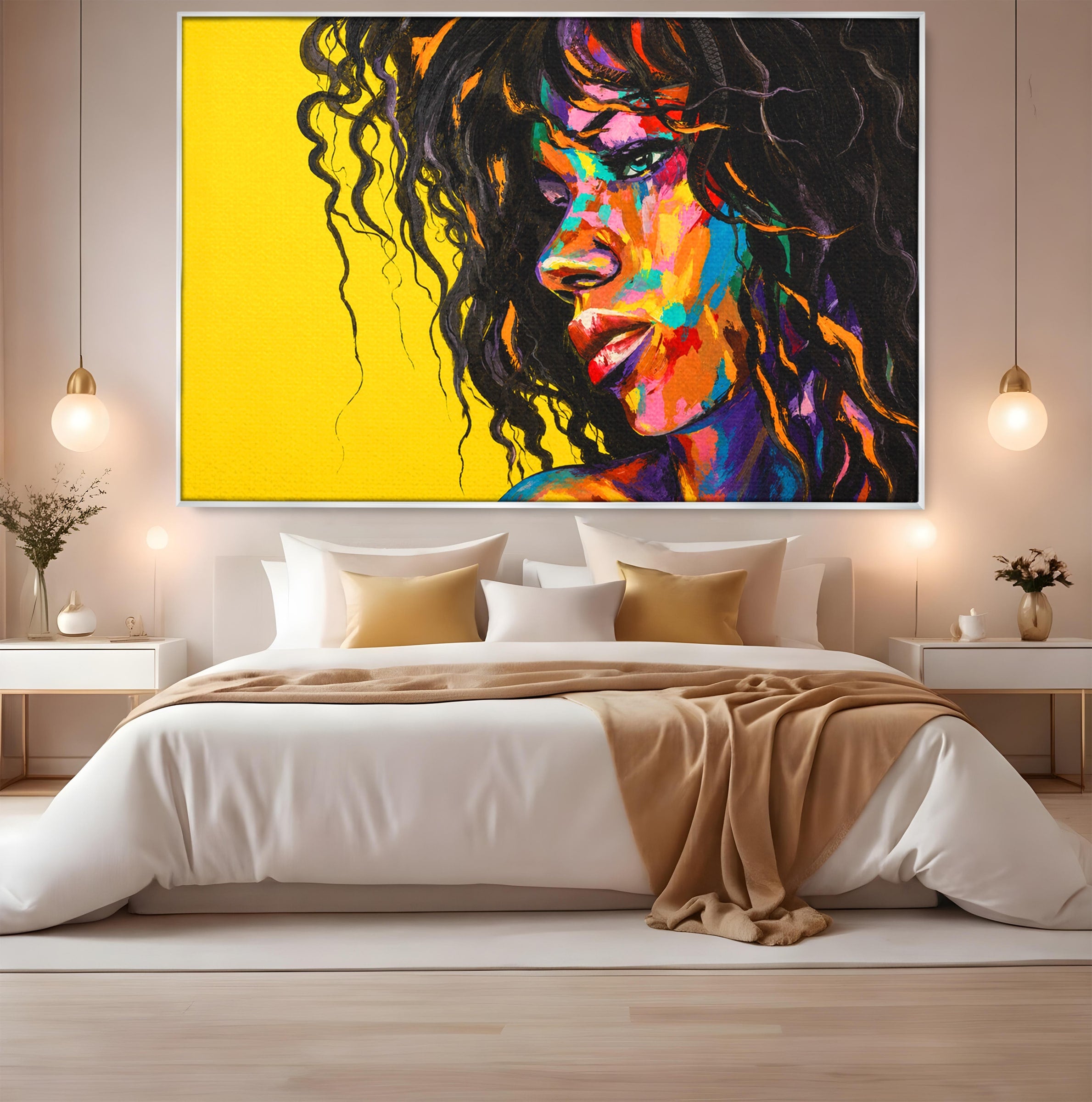 Tablou Canvas Premium LuxCanva® GL1066, Portret In Lumini, Portret, Femeie, Abstract, Arta, Living, Culori Vibrante
