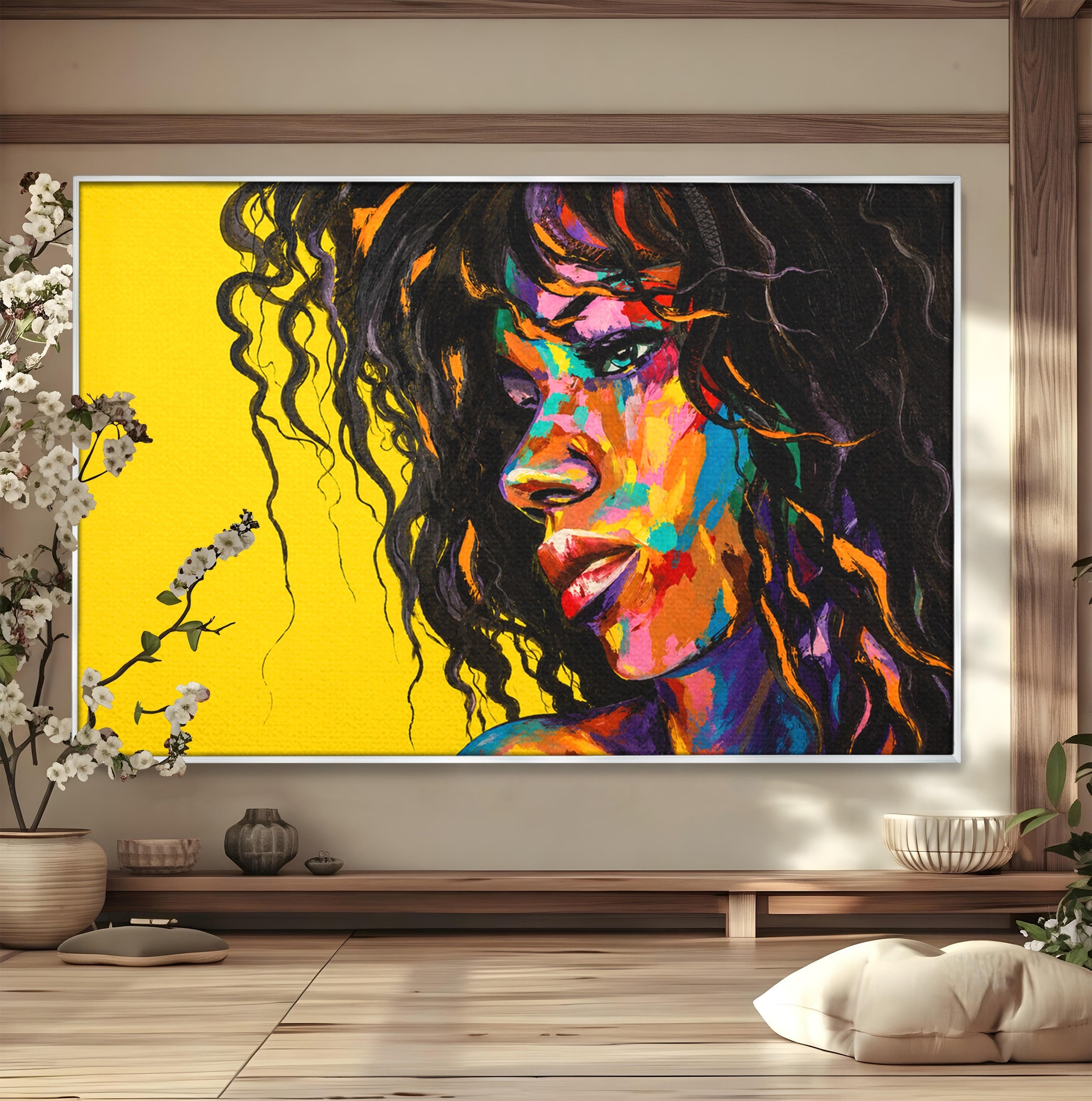 Tablou Canvas Premium LuxCanva® GL1066, Portret In Lumini, Portret, Femeie, Abstract, Arta, Living, Culori Vibrante