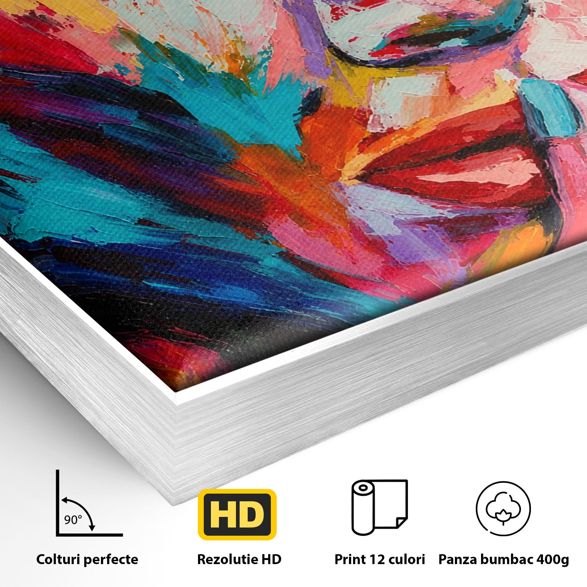 Tablou Canvas Premium LuxCanva® GL1067, Tacerea Vorbeste, Femeie, Portret, Abstract, Contemplatie, Living, Culori Vibrante