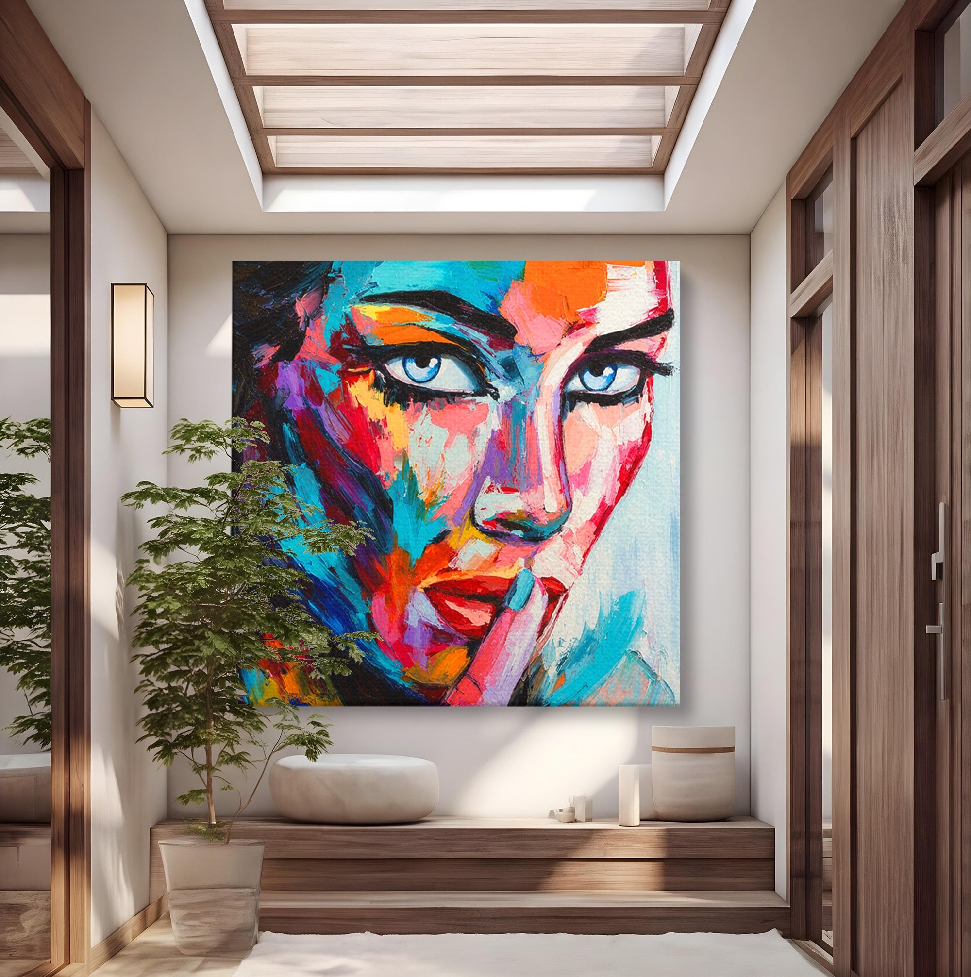 Tablou Canvas Premium LuxCanva® GL1067, Tacerea Vorbeste, Femeie, Portret, Abstract, Contemplatie, Living, Culori Vibrante