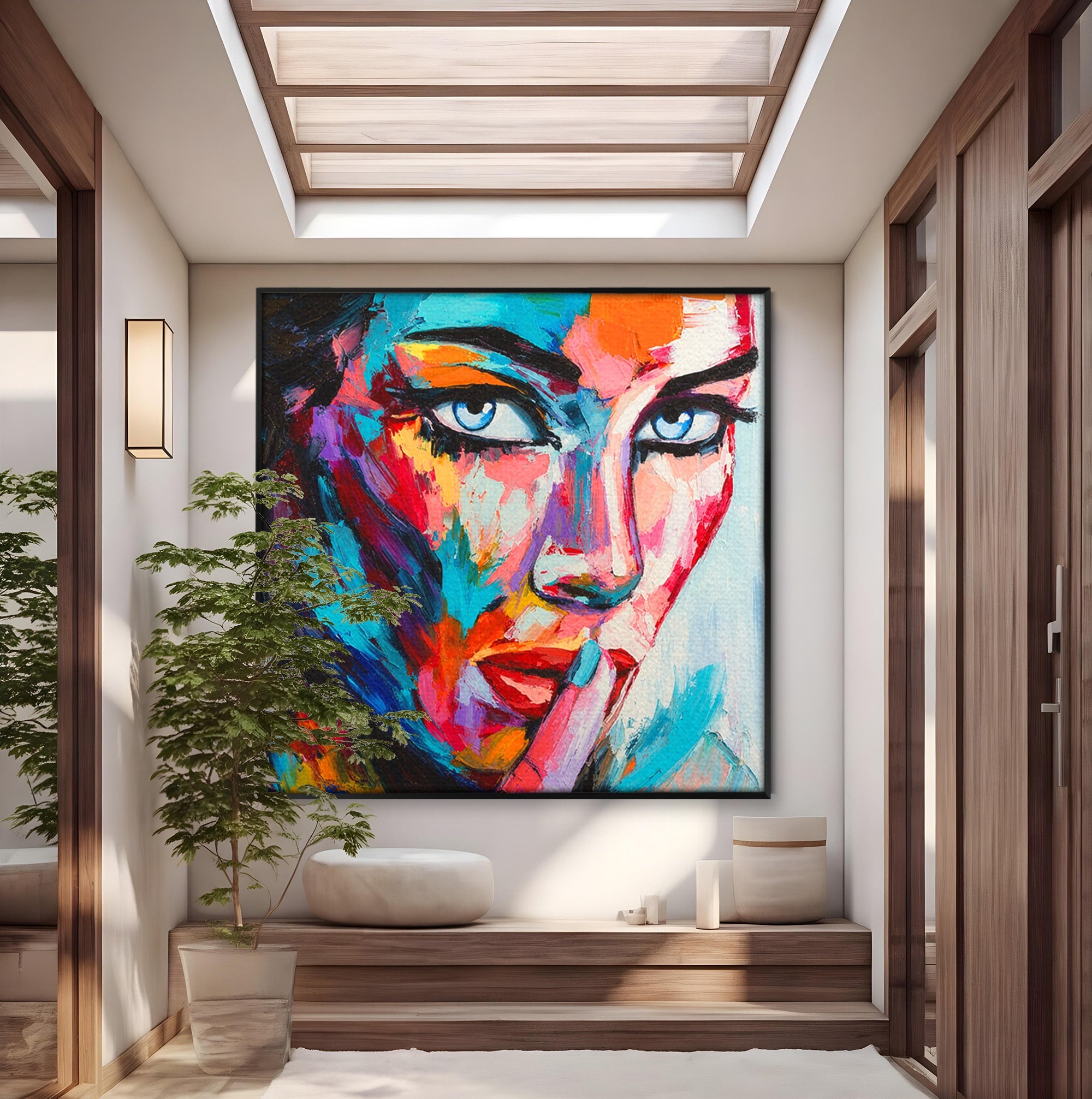 Tablou Canvas Premium LuxCanva® GL1067, Tacerea Vorbeste, Femeie, Portret, Abstract, Contemplatie, Living, Culori Vibrante