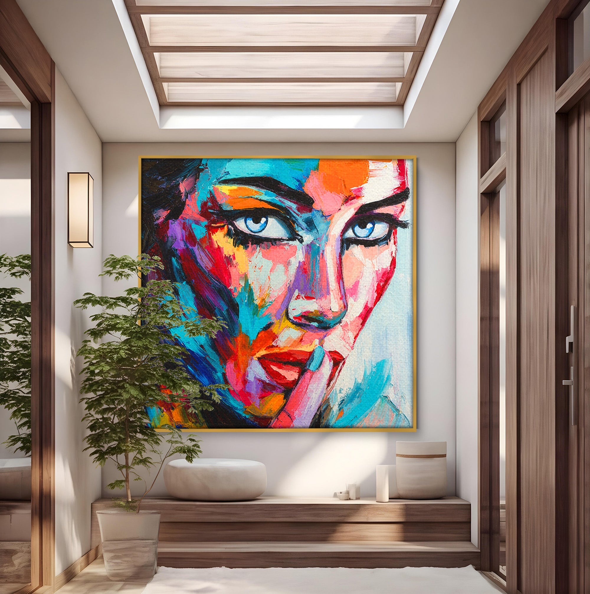 Tablou Canvas Premium LuxCanva® GL1067, Tacerea Vorbeste, Femeie, Portret, Abstract, Contemplatie, Living, Culori Vibrante