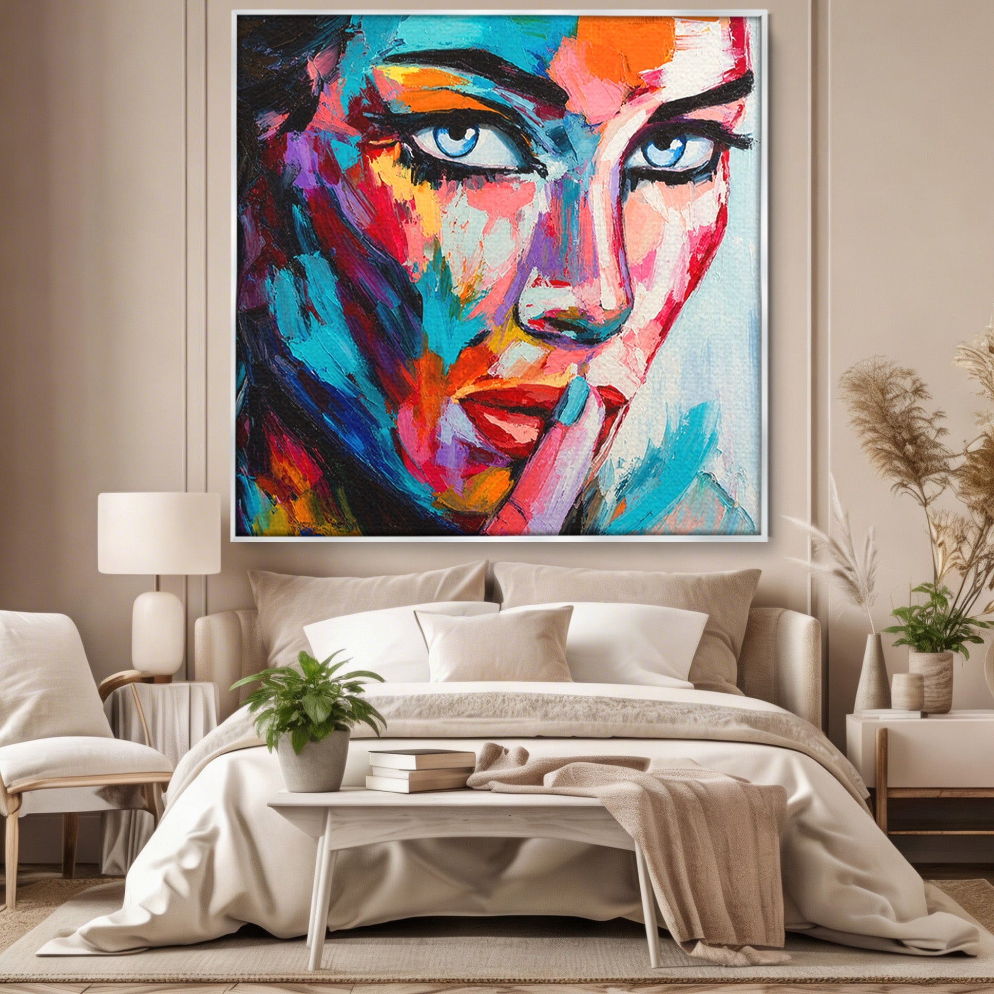 Tablou Canvas Premium LuxCanva® GL1067, Tacerea Vorbeste, Femeie, Portret, Abstract, Contemplatie, Living, Culori Vibrante
