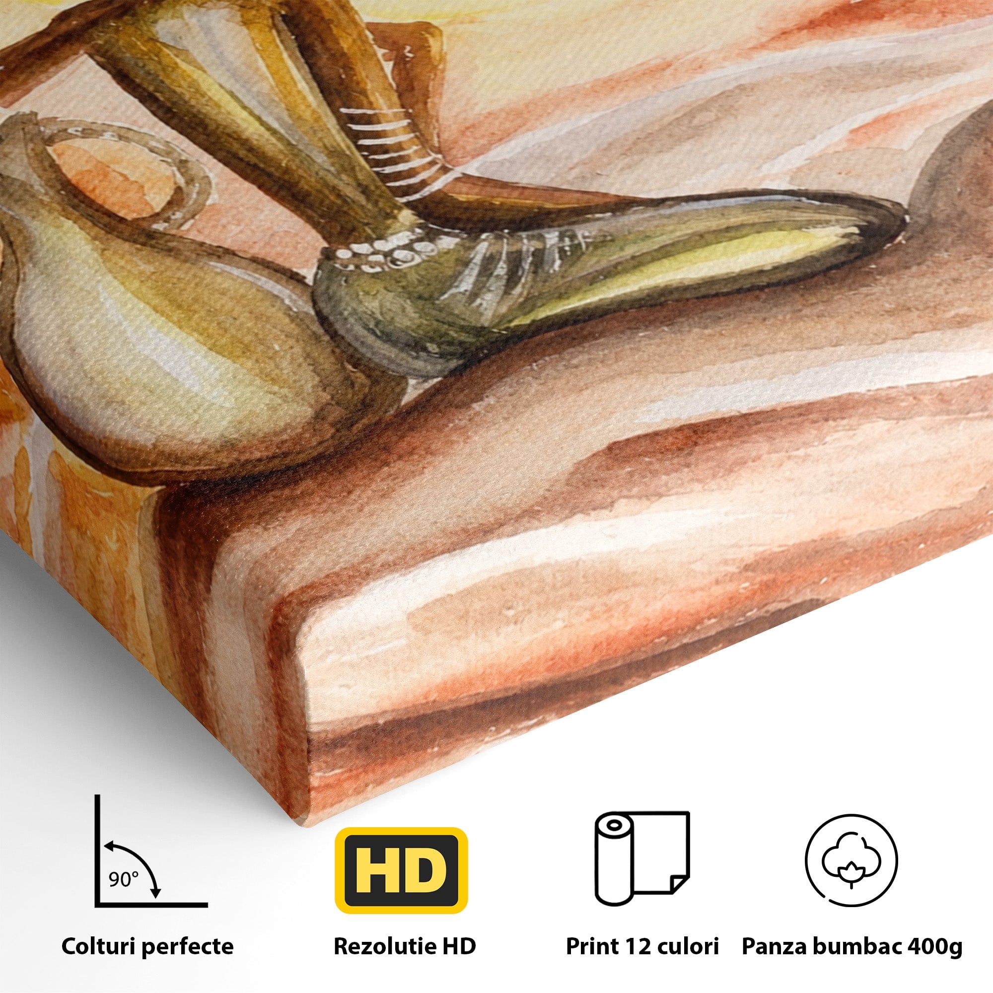 Tablou Canvas Premium LuxCanva® GL1070, Caldura Desertului, Silueta, Vas, Soare, Desert, Living, Dormitor, Culori Vibrante
