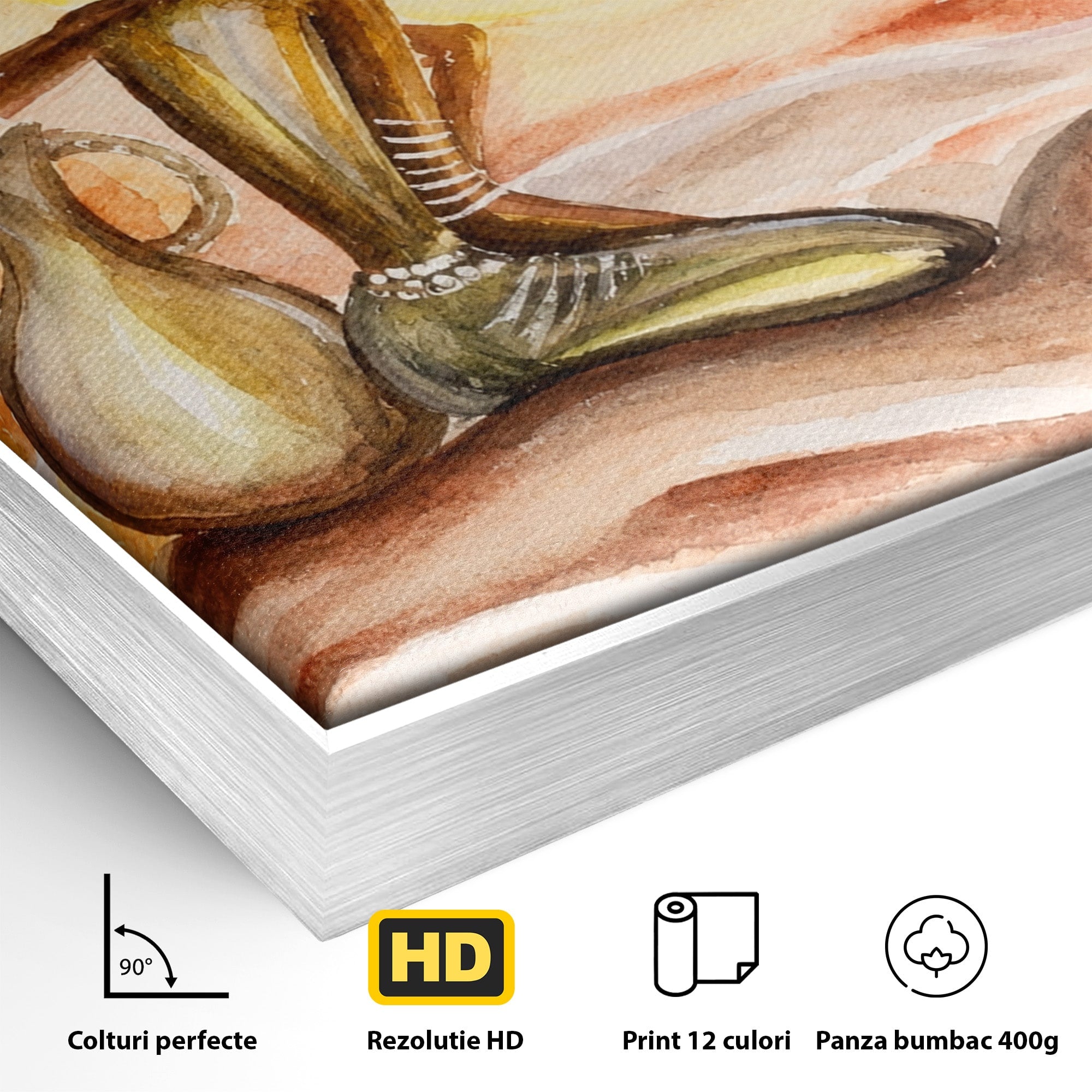 Tablou Canvas Premium LuxCanva® GL1070, Caldura Desertului, Silueta, Vas, Soare, Desert, Living, Dormitor, Culori Vibrante