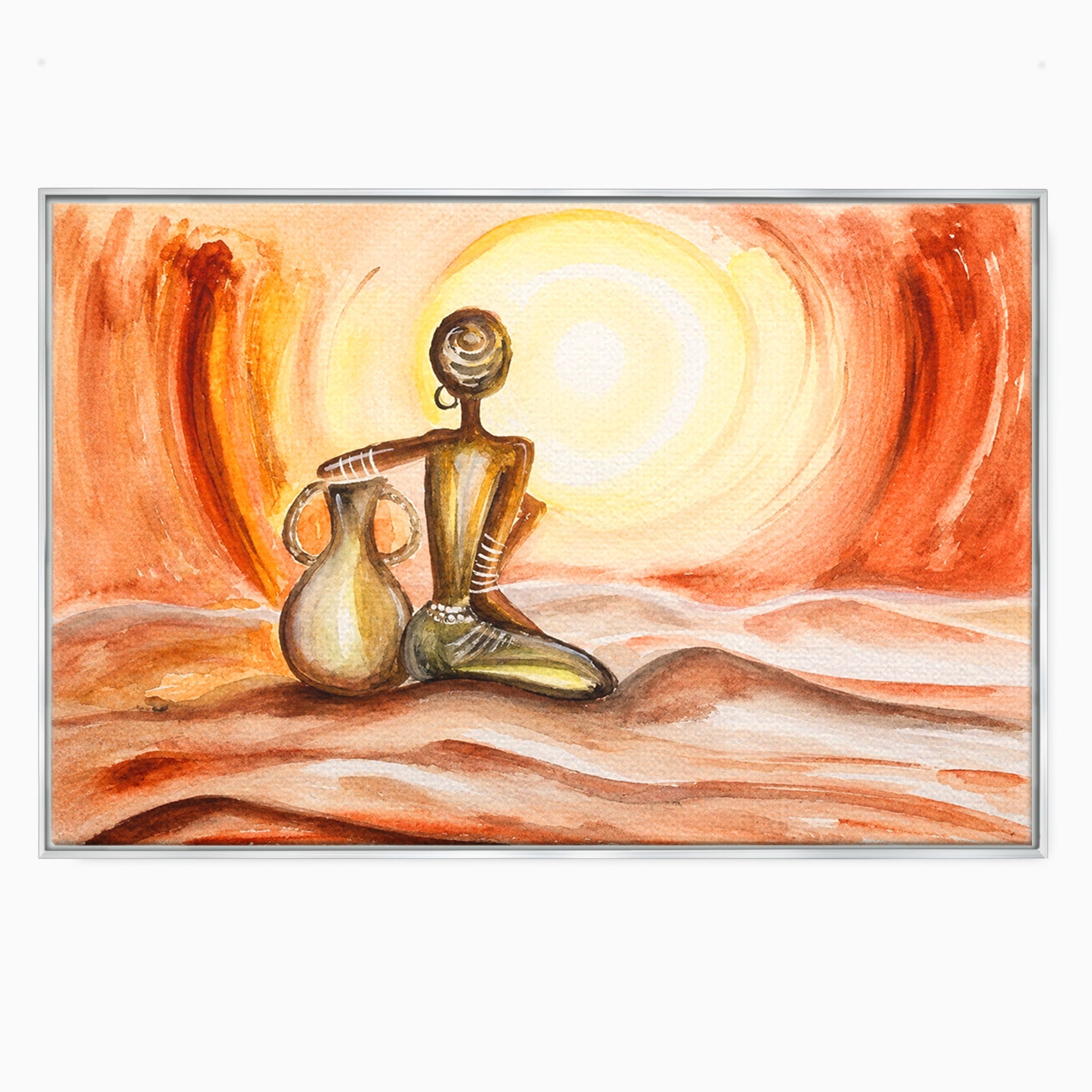 Tablou Canvas Premium LuxCanva® GL1070, Caldura Desertului, Silueta, Vas, Soare, Desert, Living, Dormitor, Culori Vibrante