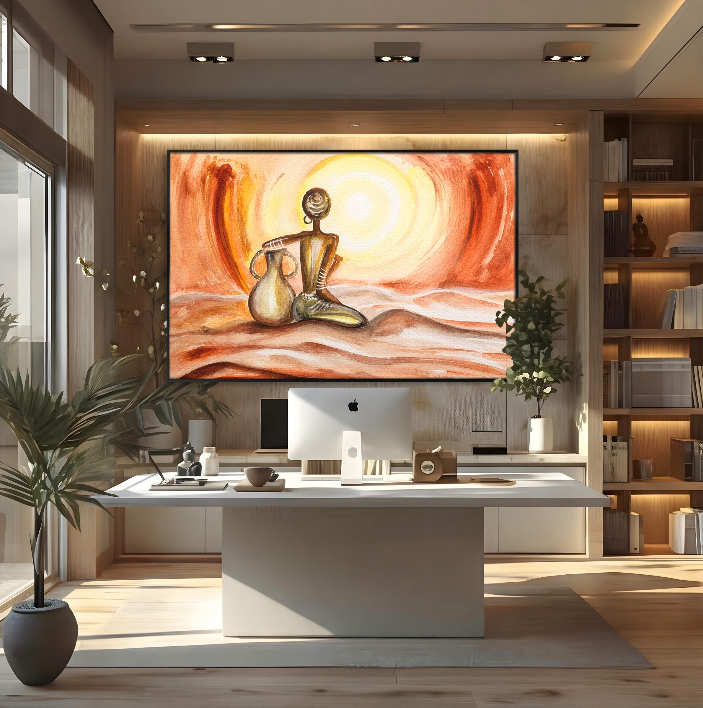 Tablou Canvas Premium LuxCanva® GL1070, Caldura Desertului, Silueta, Vas, Soare, Desert, Living, Dormitor, Culori Vibrante