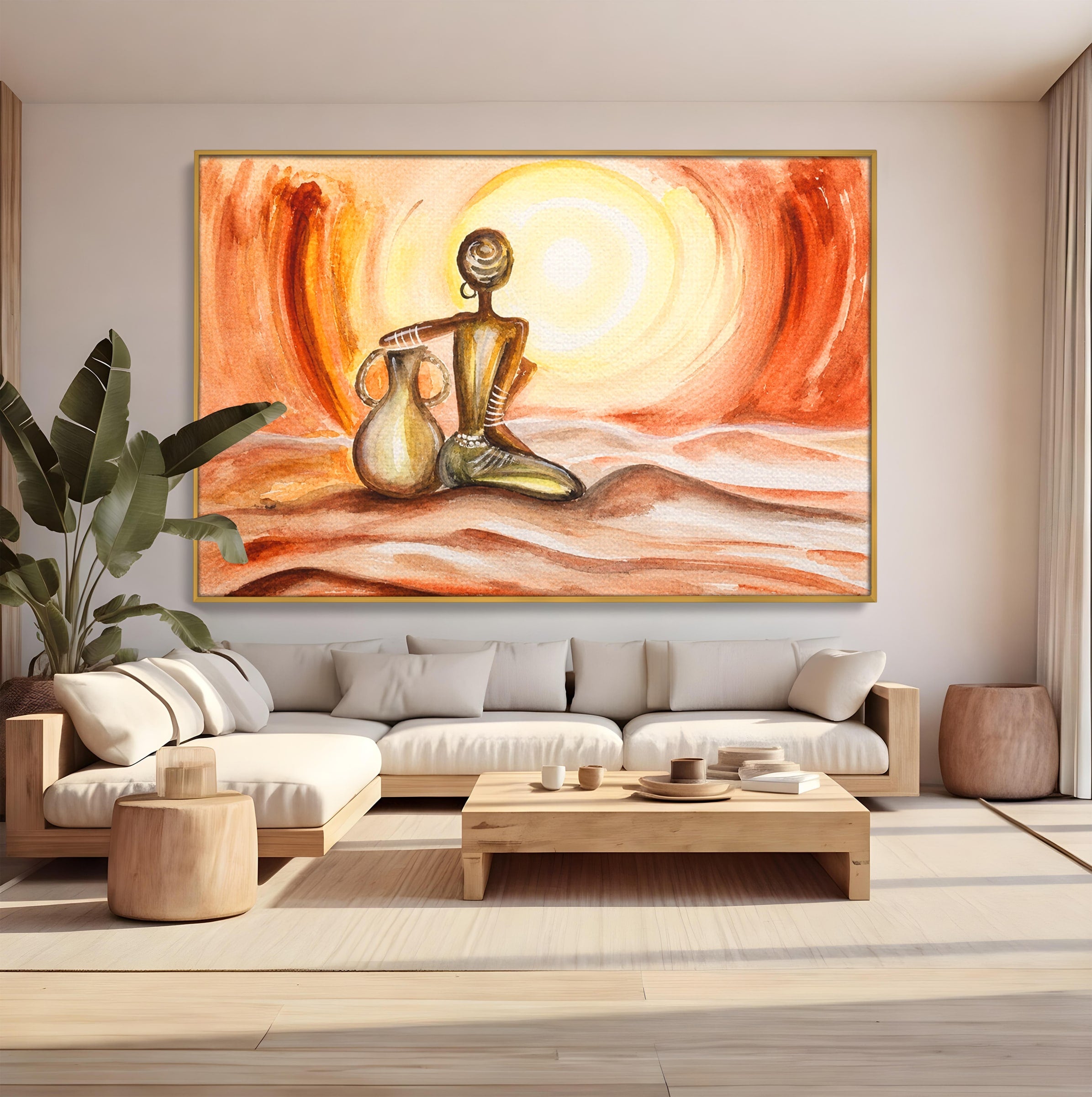 Tablou Canvas Premium LuxCanva® GL1070, Caldura Desertului, Silueta, Vas, Soare, Desert, Living, Dormitor, Culori Vibrante