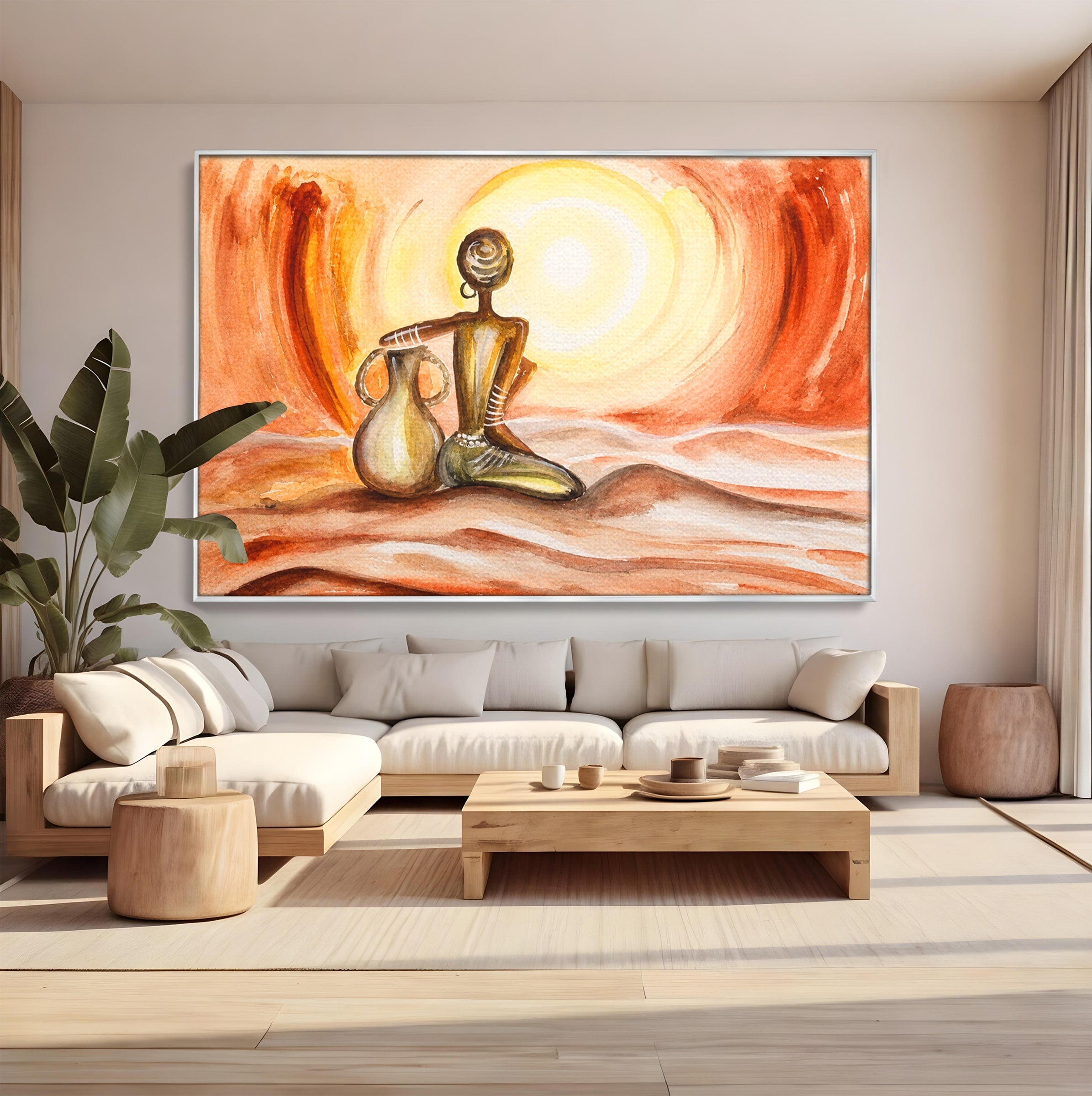 Tablou Canvas Premium LuxCanva® GL1070, Caldura Desertului, Silueta, Vas, Soare, Desert, Living, Dormitor, Culori Vibrante