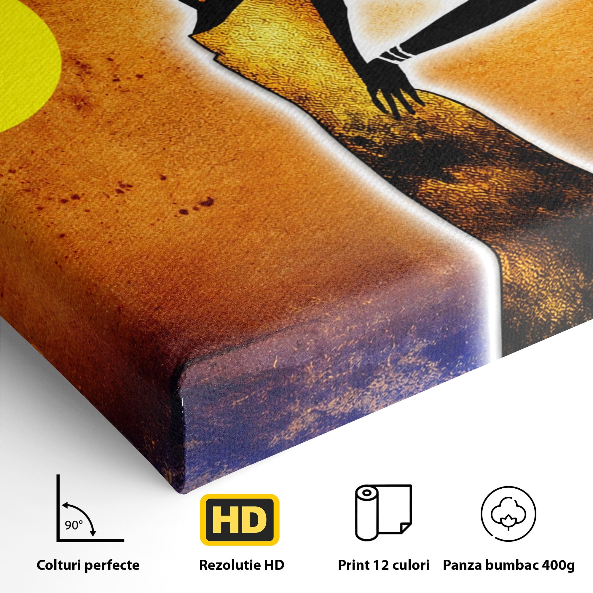 Tablou Canvas Premium LuxCanva® GL1071, Femeia Solara, Siluetă, Africa, Soare, Artă Modernă, Dormitor, Culori Vibrante