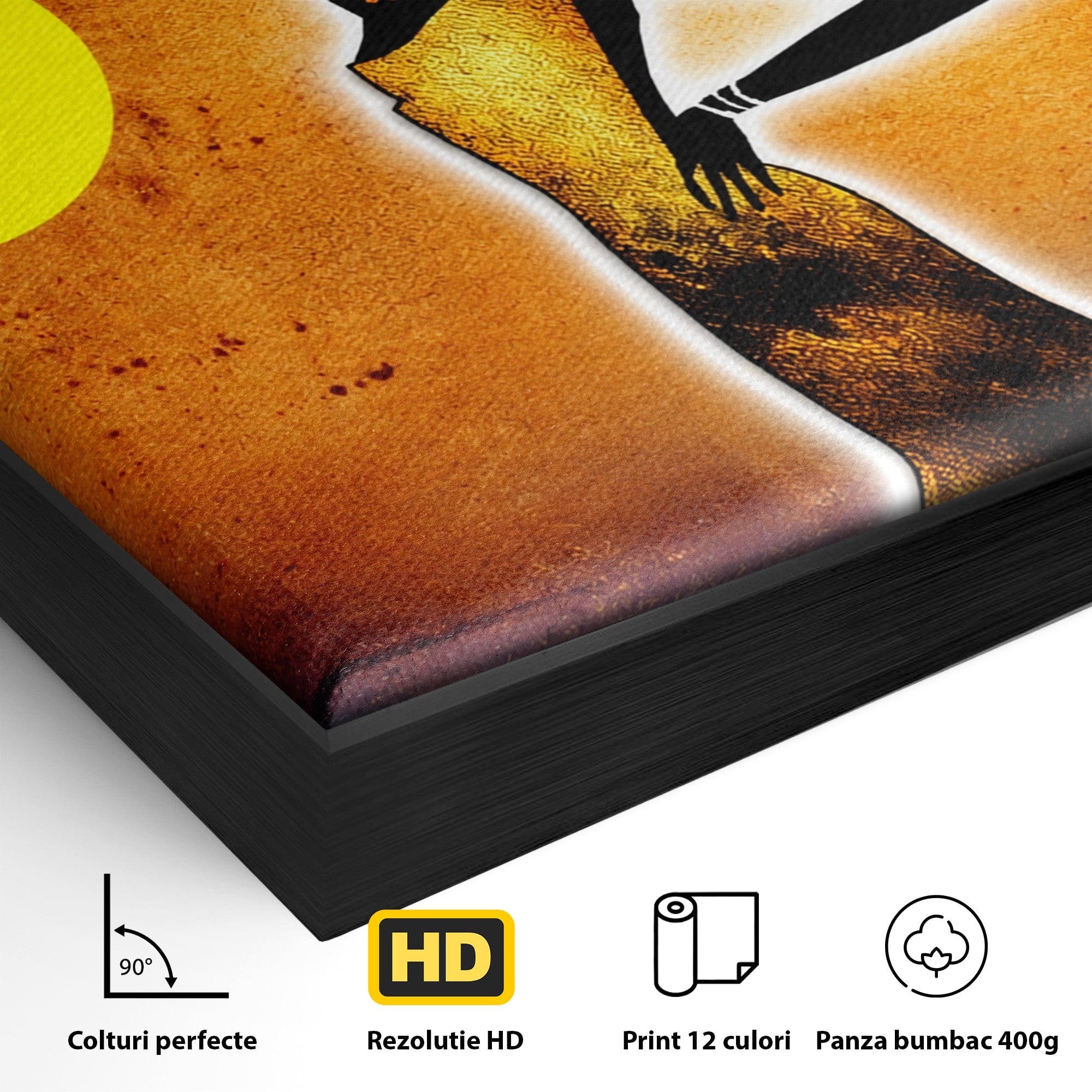 Tablou Canvas Premium LuxCanva® GL1071, Femeia Solara, Siluetă, Africa, Soare, Artă Modernă, Dormitor, Culori Vibrante