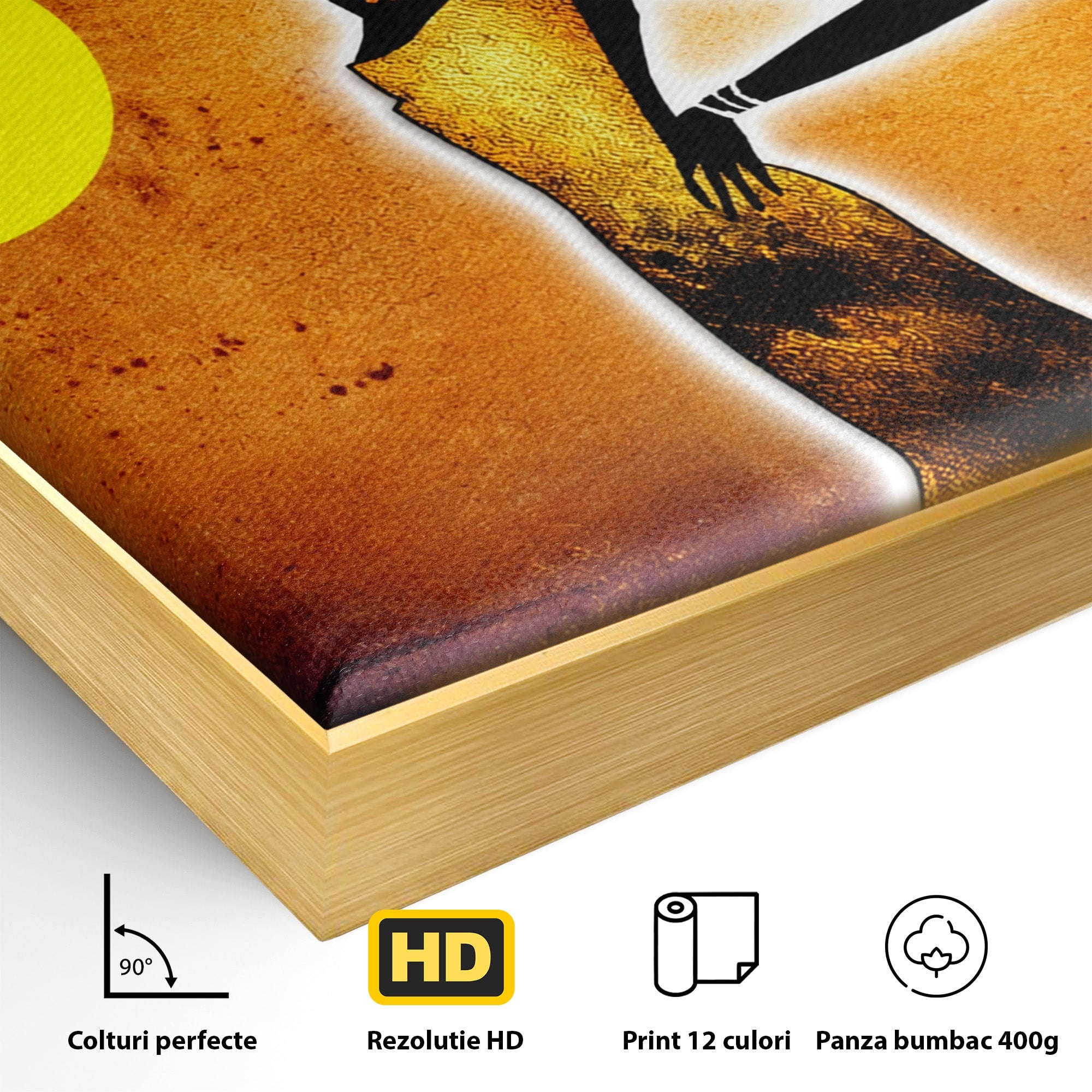 Tablou Canvas Premium LuxCanva® GL1071, Femeia Solara, Siluetă, Africa, Soare, Artă Modernă, Dormitor, Culori Vibrante