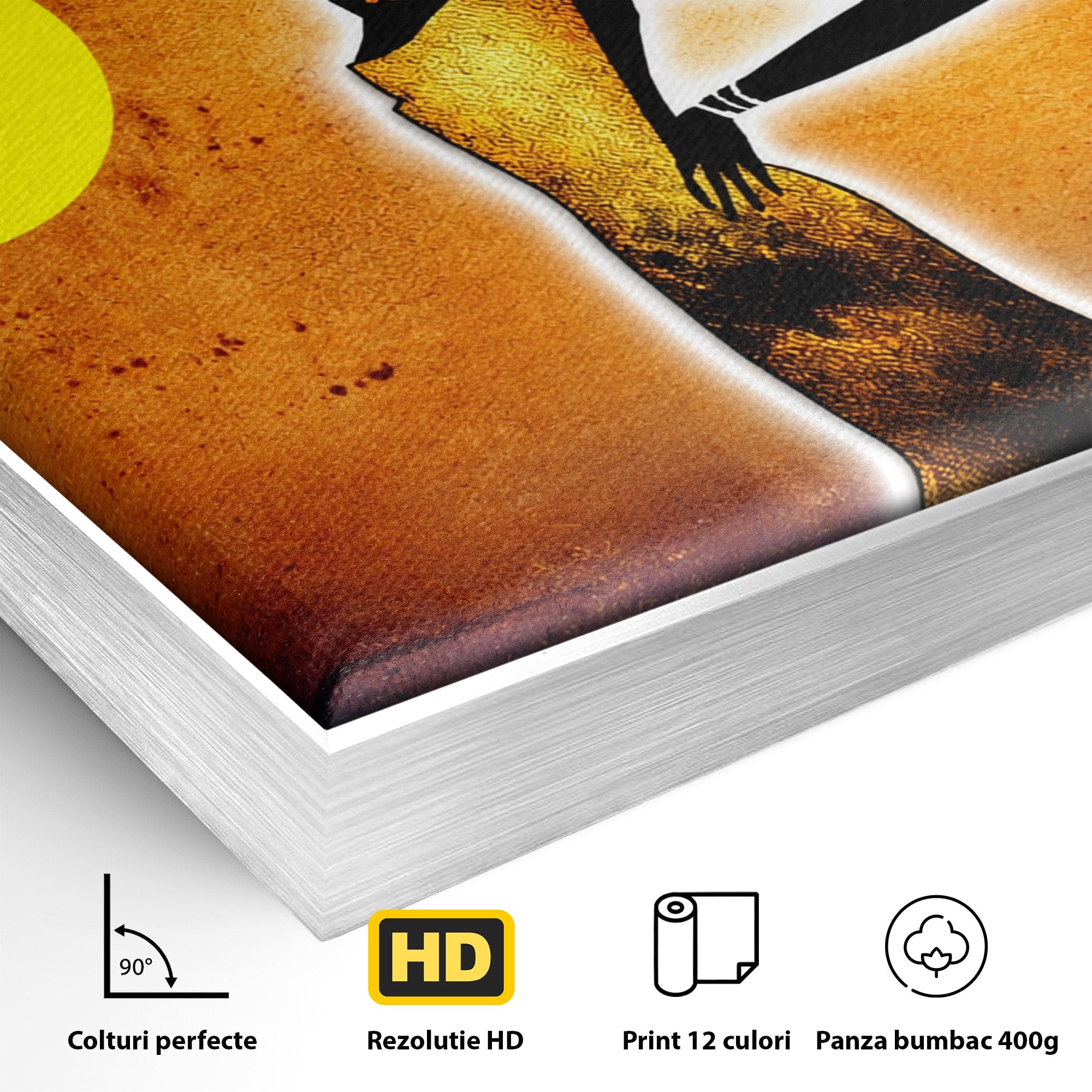 Tablou Canvas Premium LuxCanva® GL1071, Femeia Solara, Siluetă, Africa, Soare, Artă Modernă, Dormitor, Culori Vibrante
