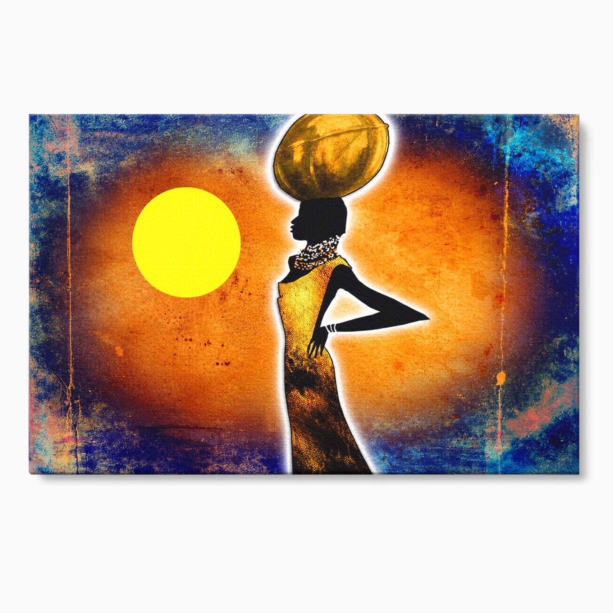 Tablou Canvas Premium LuxCanva® GL1071, Femeia Solara, Siluetă, Africa, Soare, Artă Modernă, Dormitor, Culori Vibrante
