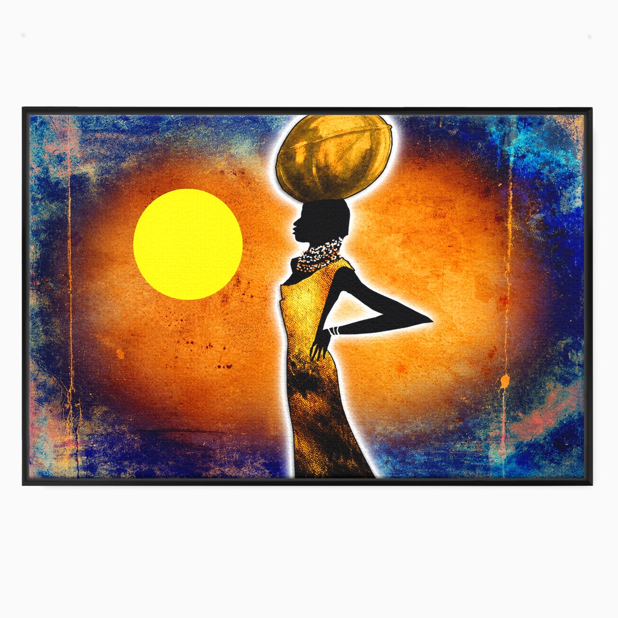 Tablou Canvas Premium LuxCanva® GL1071, Femeia Solara, Siluetă, Africa, Soare, Artă Modernă, Dormitor, Culori Vibrante