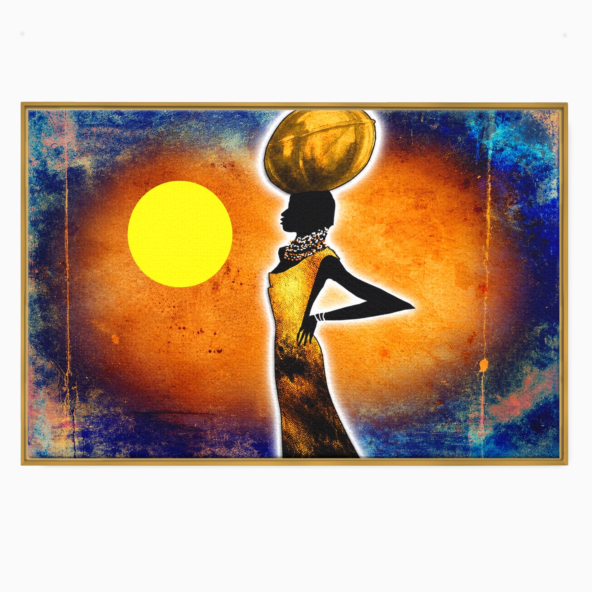 Tablou Canvas Premium LuxCanva® GL1071, Femeia Solara, Siluetă, Africa, Soare, Artă Modernă, Dormitor, Culori Vibrante